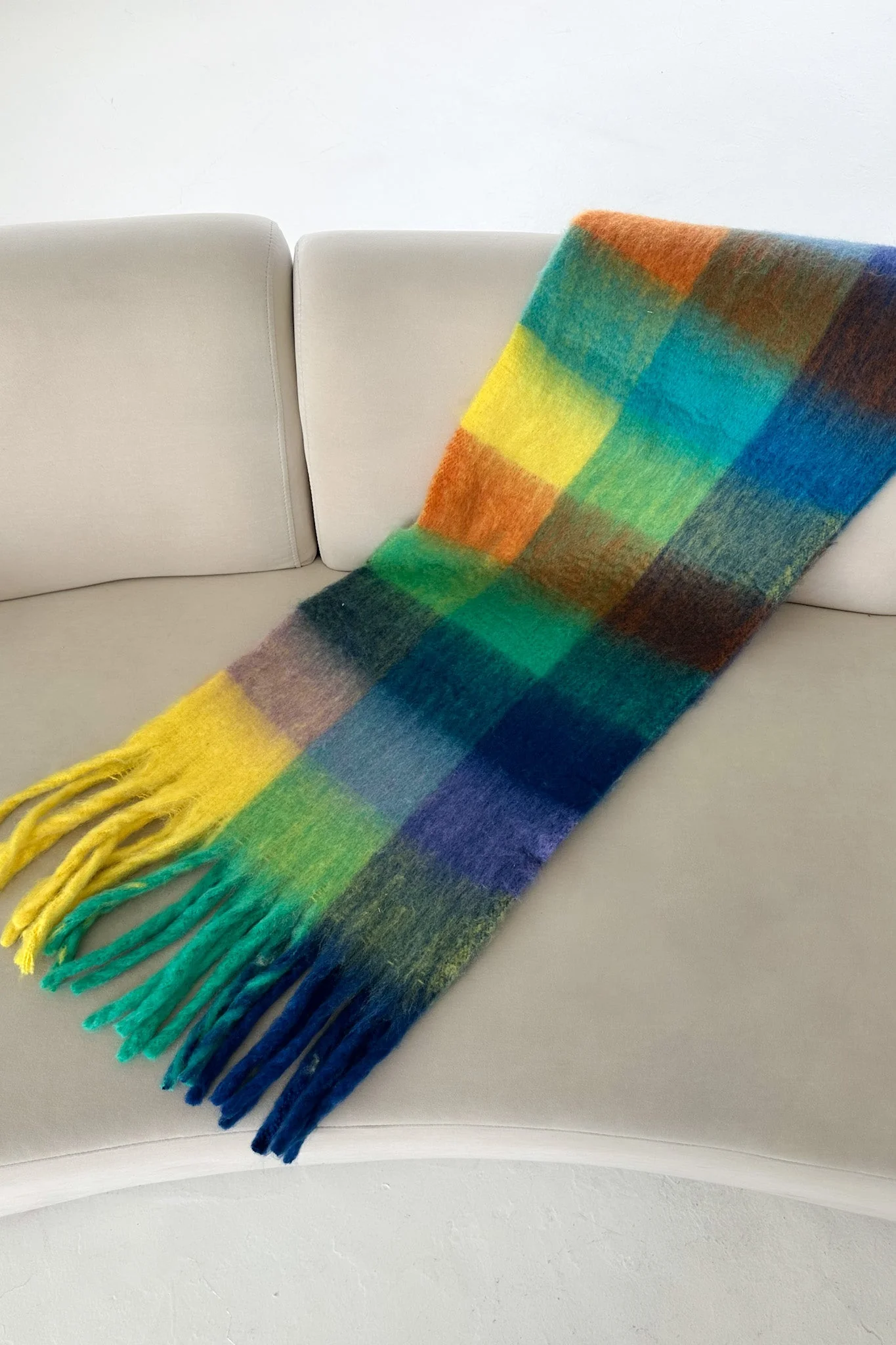 Snow Day Brushed Plaid Scarf in Navy - Image 7