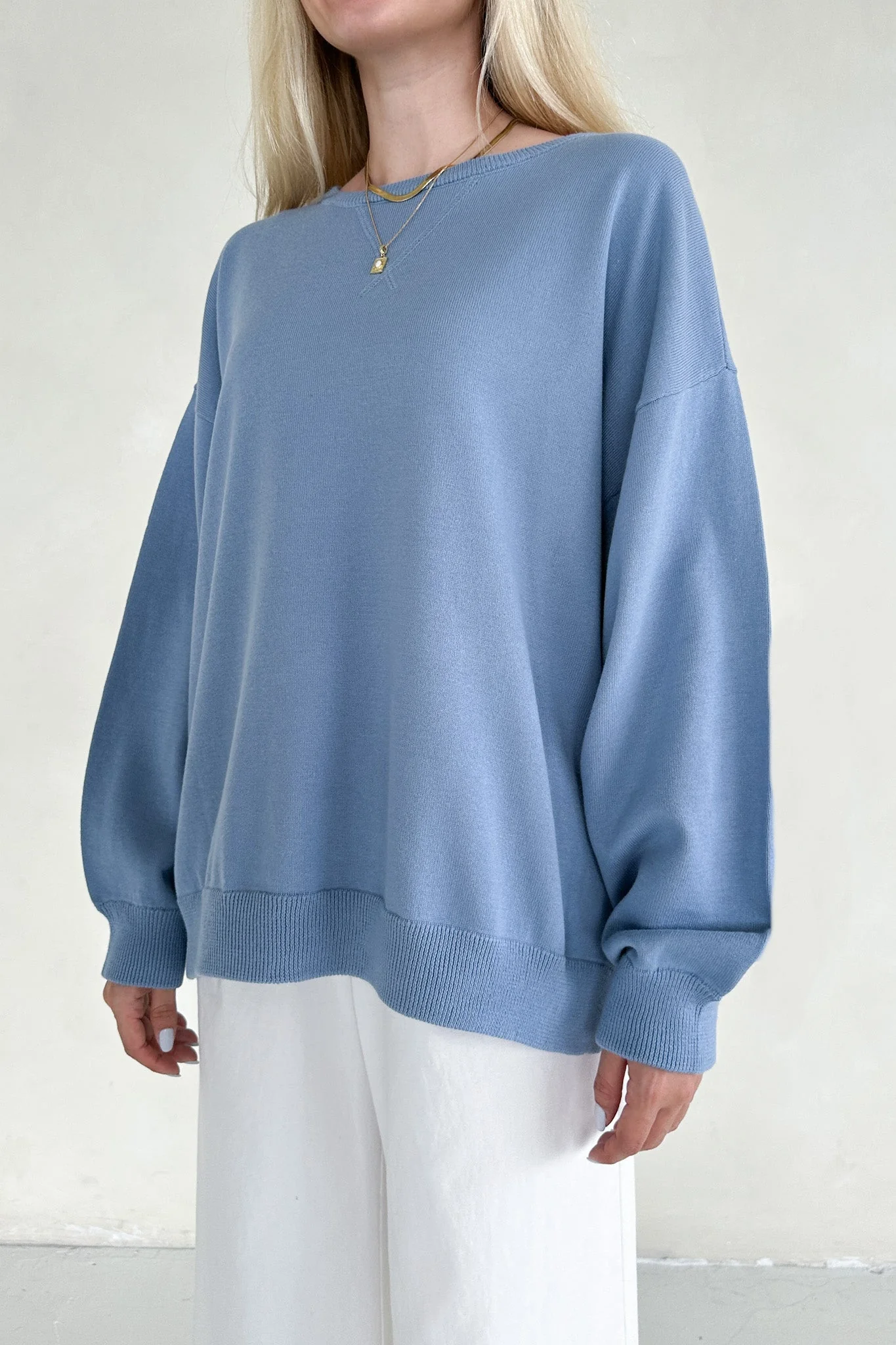 Sonny Long Sleeve Oversized Pullover in Dusty Blue