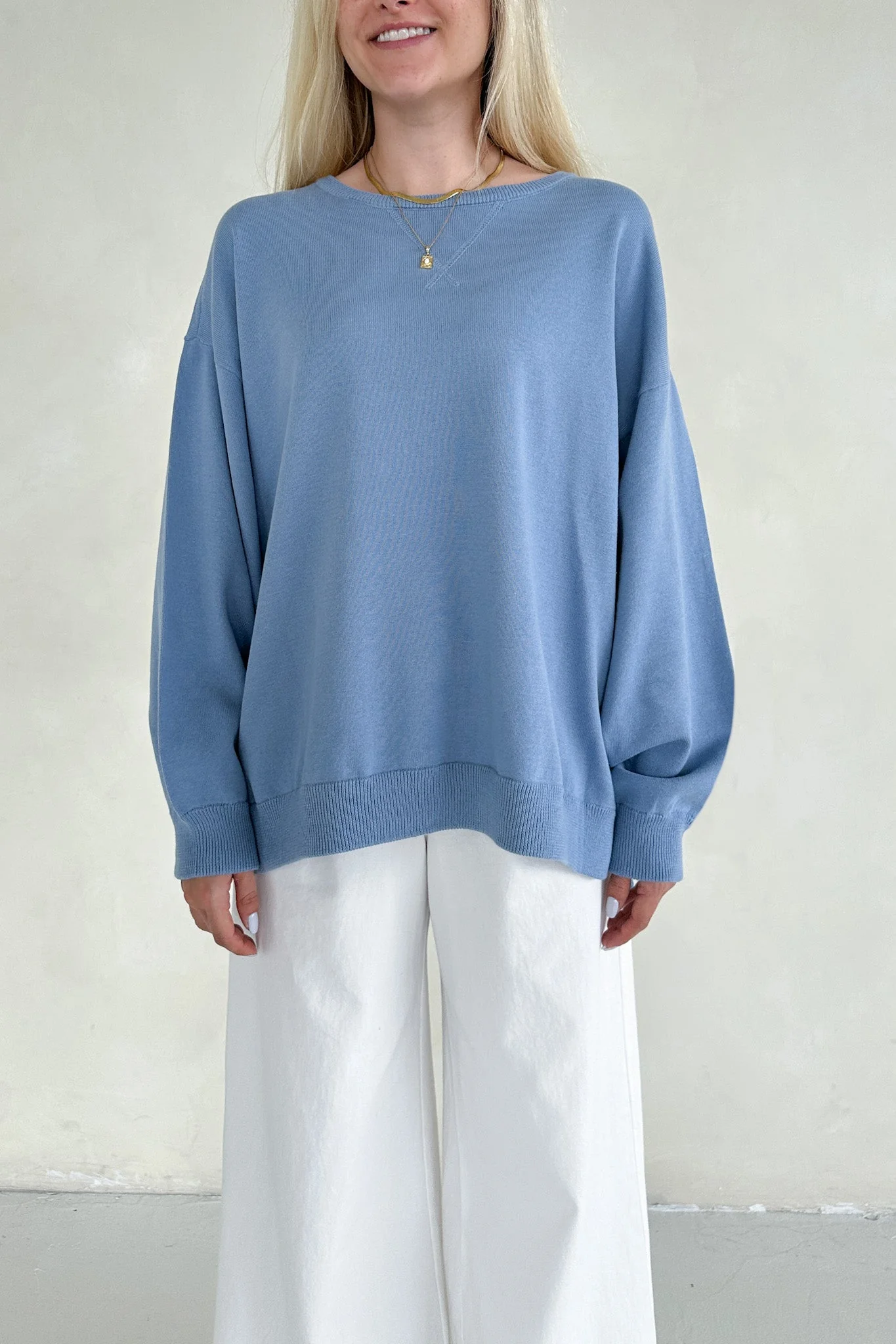 Sonny Long Sleeve Oversized Pullover in Dusty Blue - Image 2