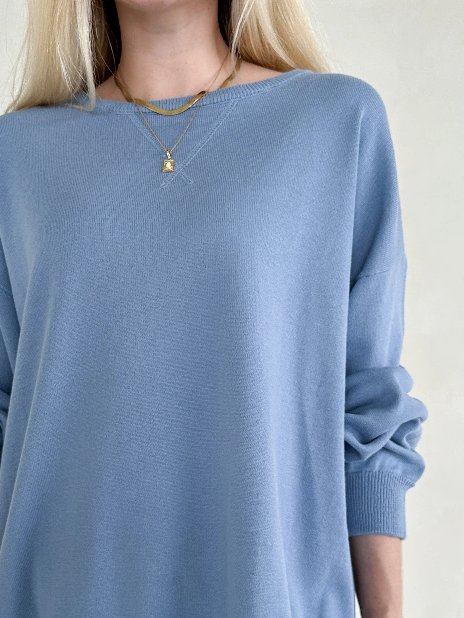 Sonny Long Sleeve Oversized Pullover in Dusty Blue - Image 3