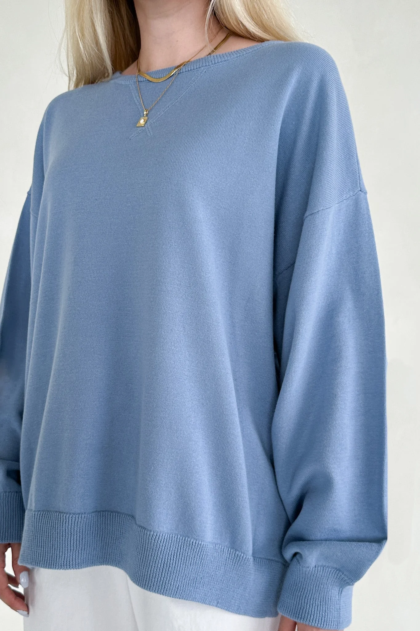 Sonny Long Sleeve Oversized Pullover in Dusty Blue - Image 4