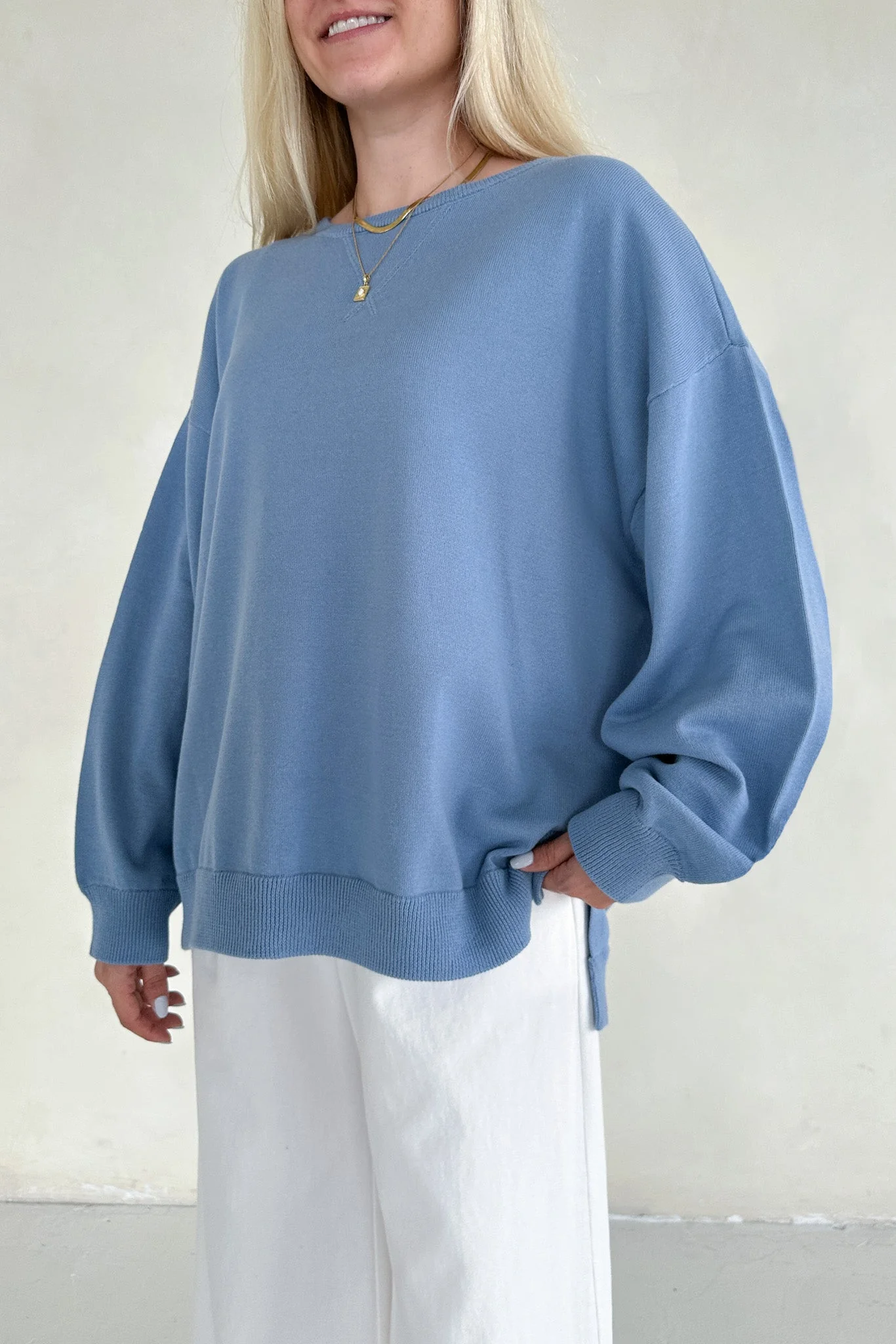 Sonny Long Sleeve Oversized Pullover in Dusty Blue - Image 6
