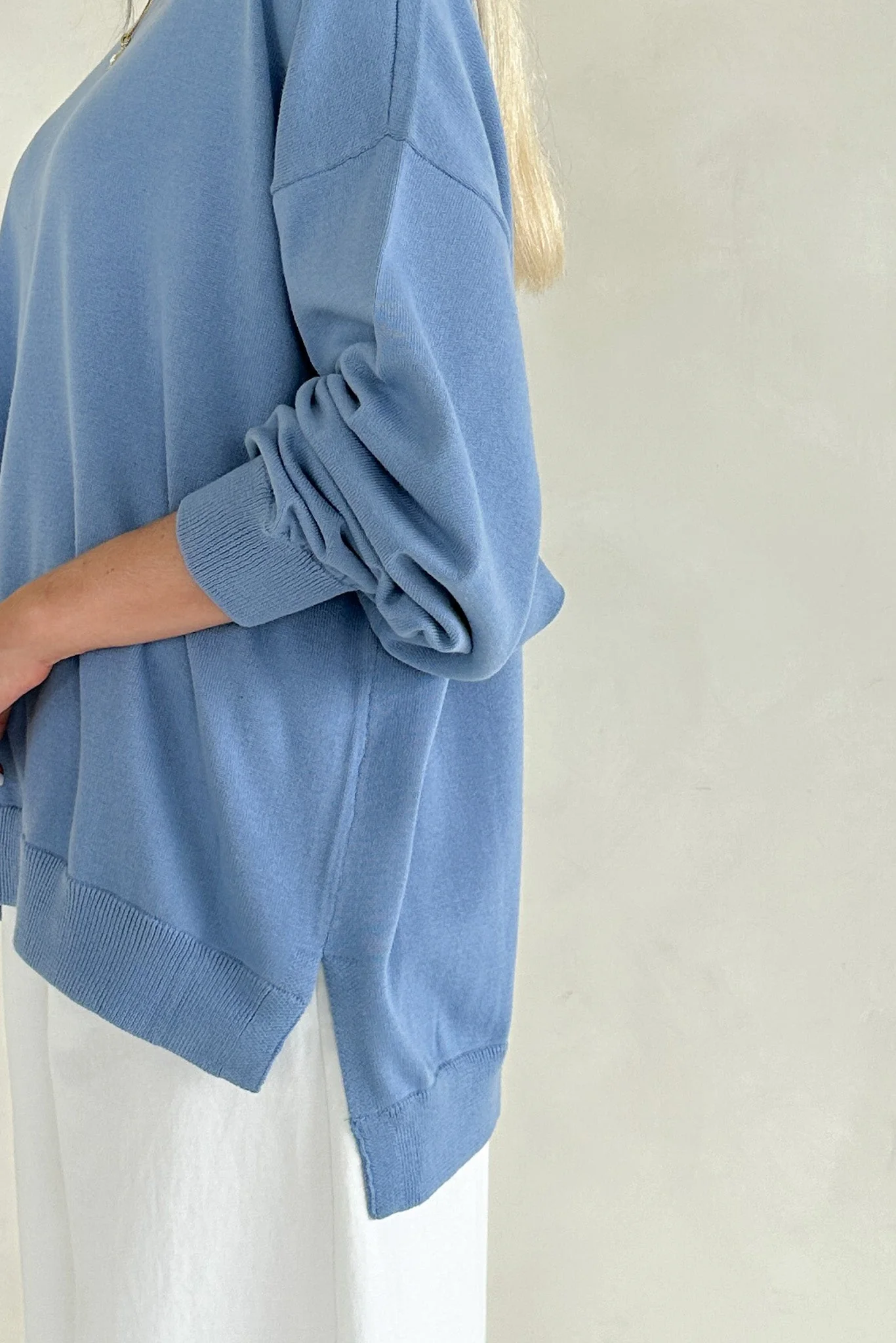 Sonny Long Sleeve Oversized Pullover in Dusty Blue - Image 7