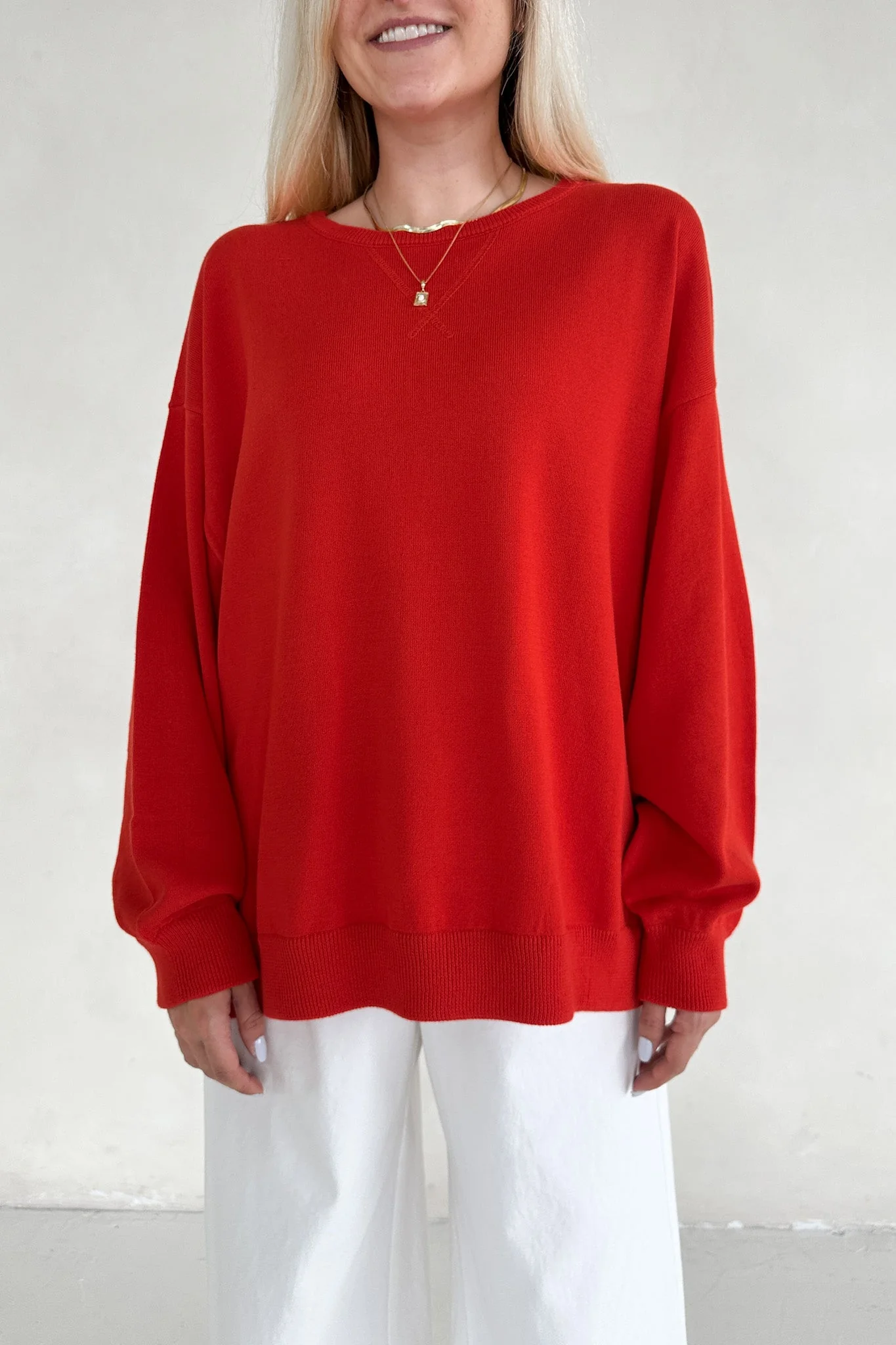 Sonny Long Sleeve Oversized Pullover in Poppy Red