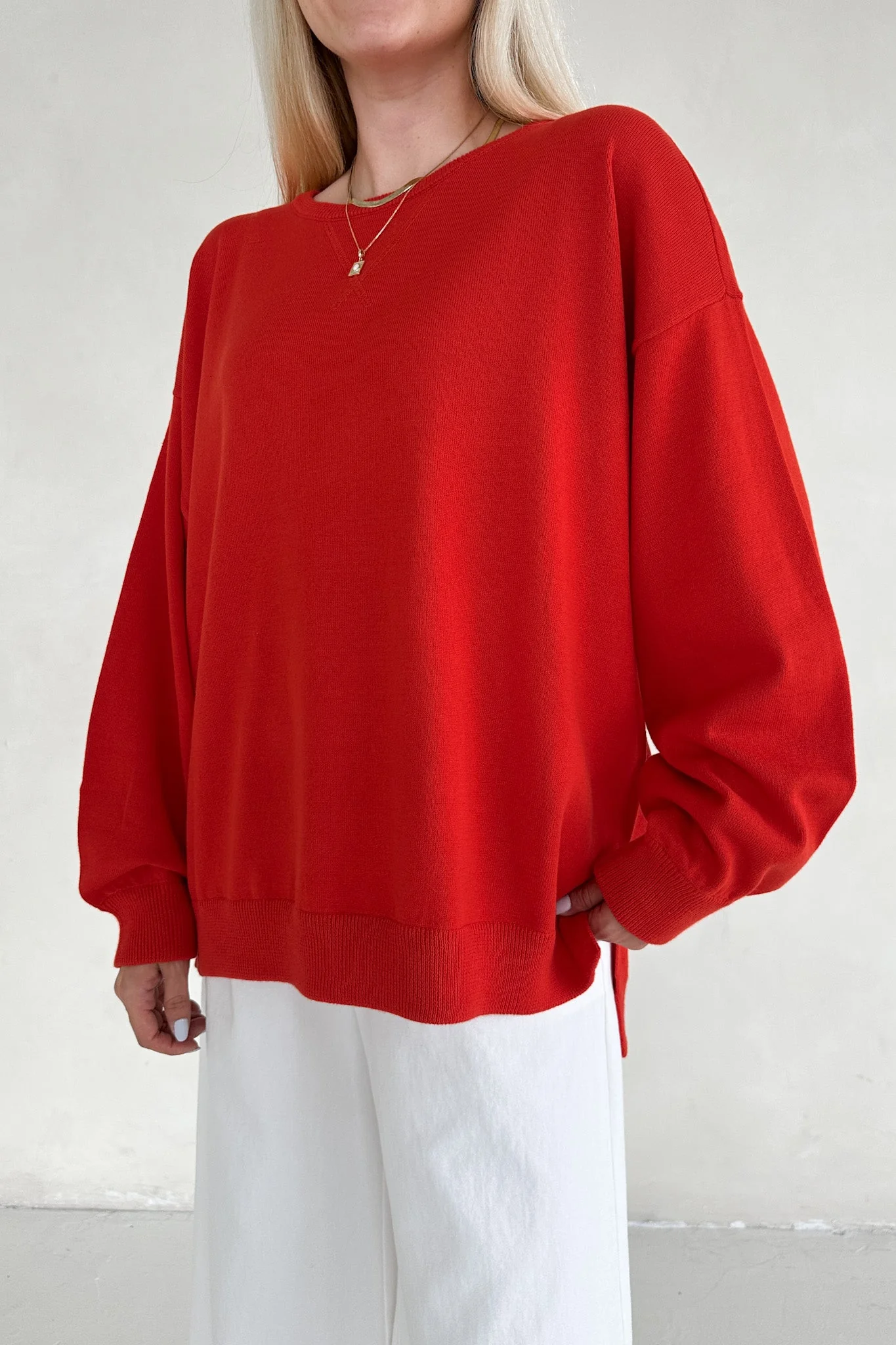 Sonny Long Sleeve Oversized Pullover in Poppy Red - Image 2