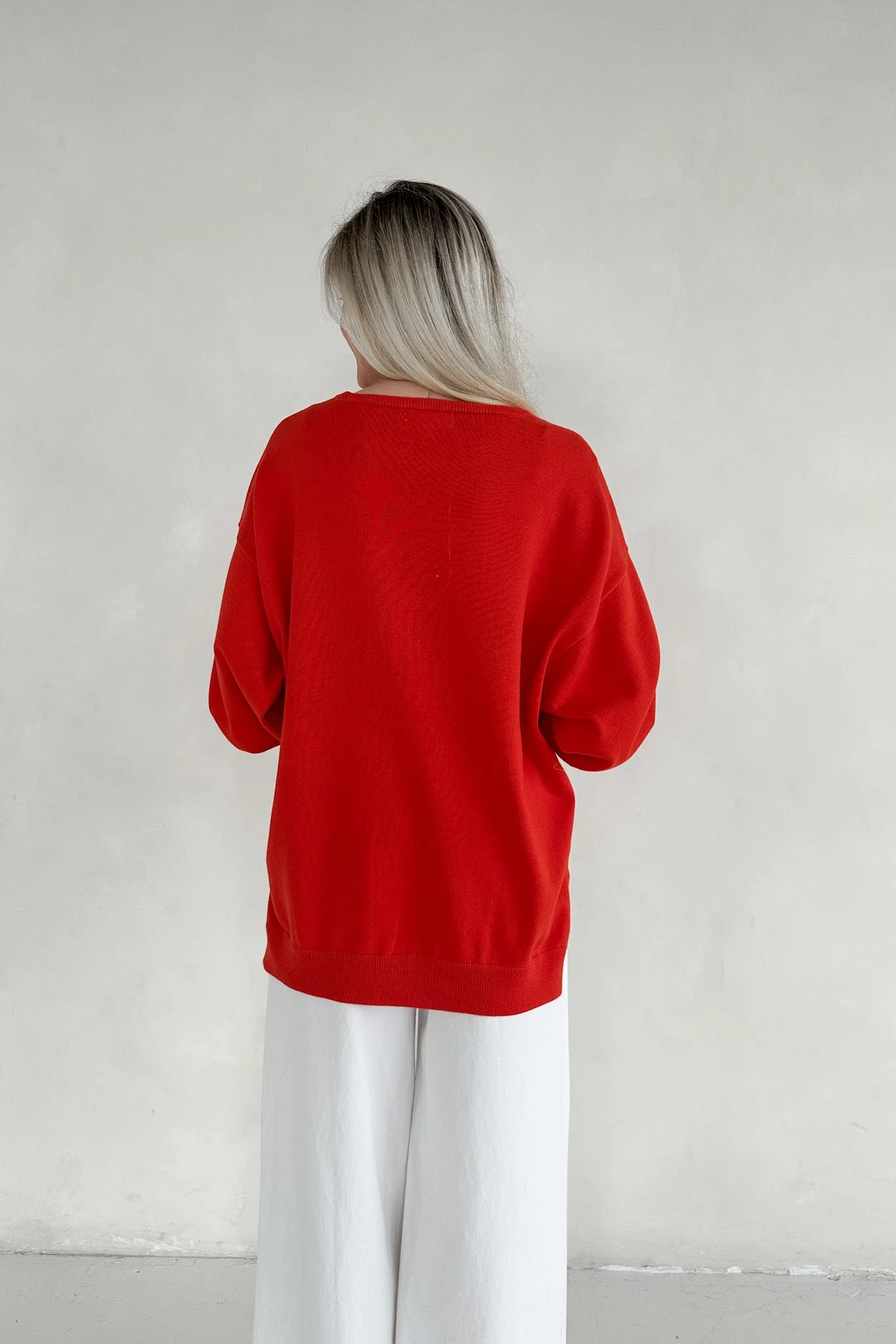 Sonny Long Sleeve Oversized Pullover in Poppy Red - Image 3