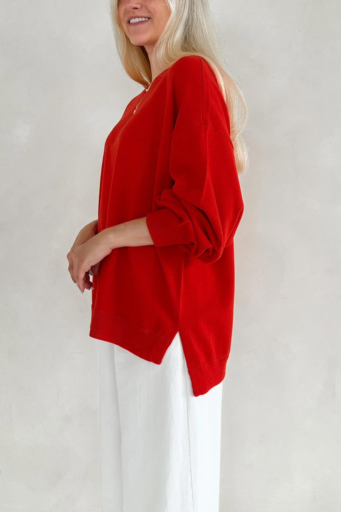 Sonny Long Sleeve Oversized Pullover in Poppy Red - Image 4