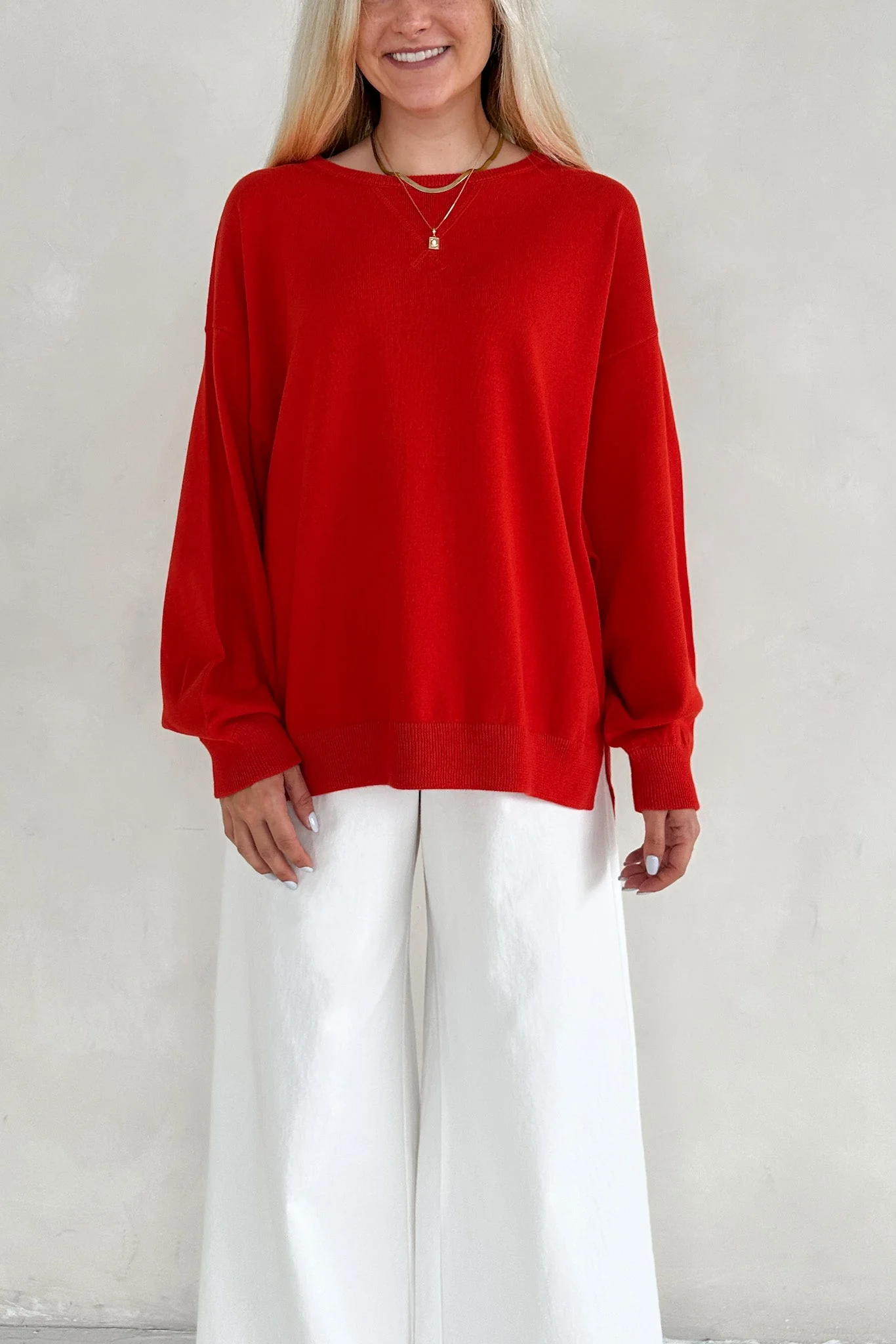 Sonny Long Sleeve Oversized Pullover in Poppy Red - Image 5