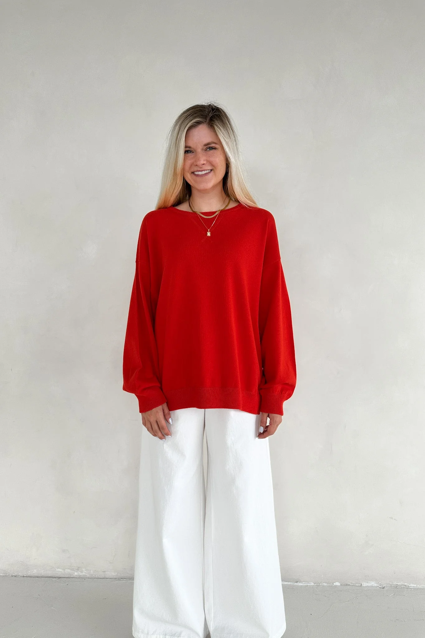 Sonny Long Sleeve Oversized Pullover in Poppy Red - Image 6