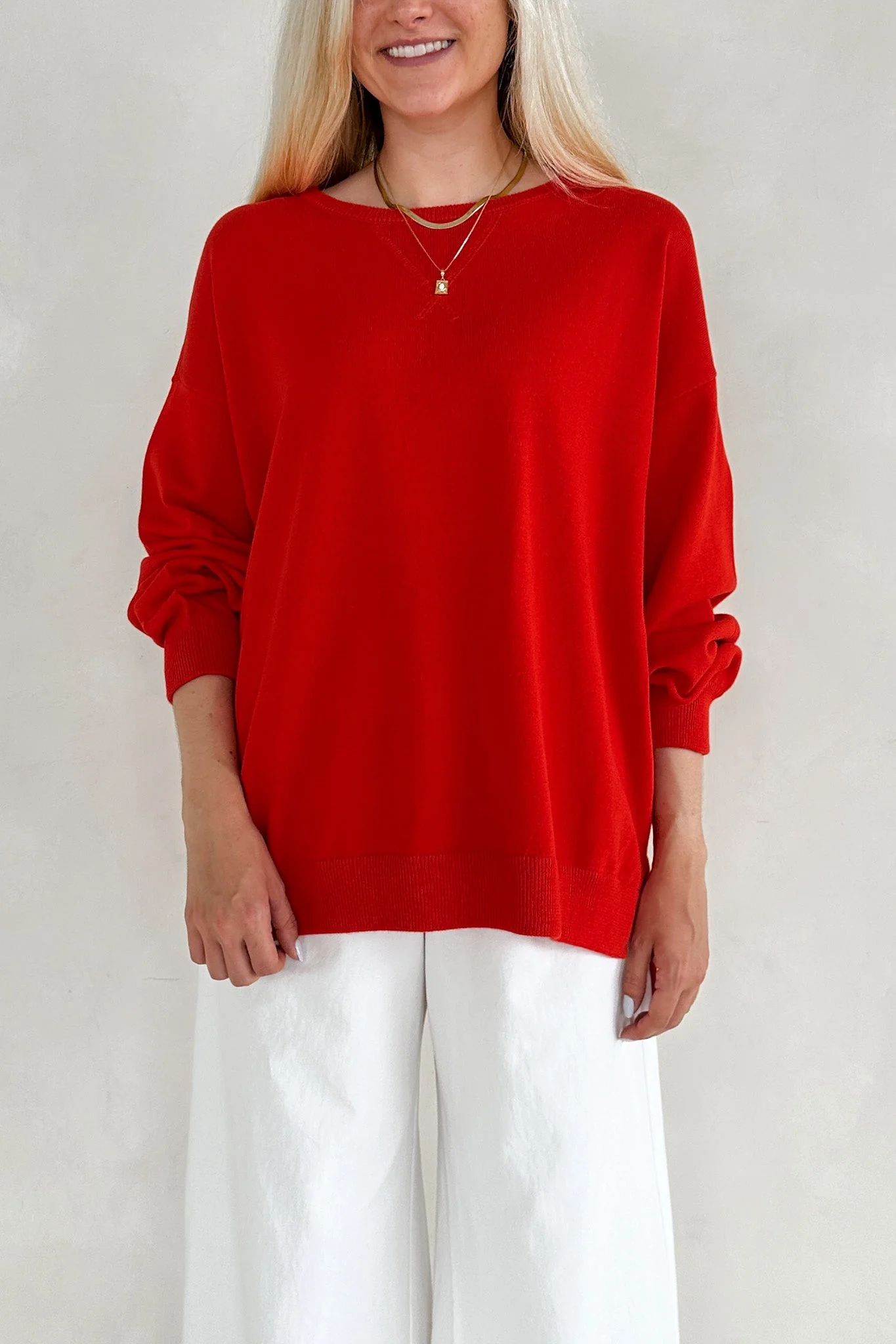 Sonny Long Sleeve Oversized Pullover in Poppy Red - Image 7