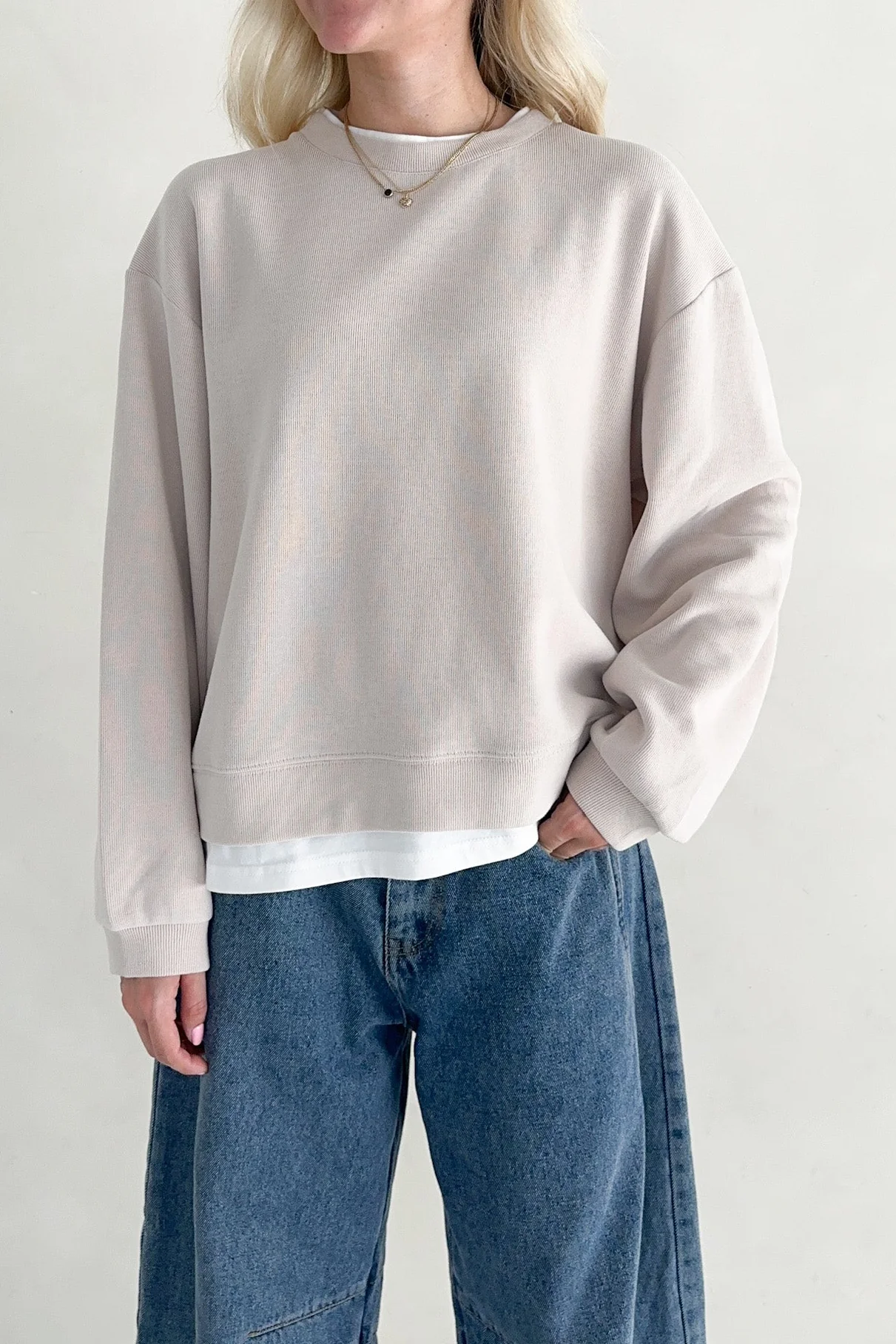 Sophie Crew Twofer Pullover in Clay