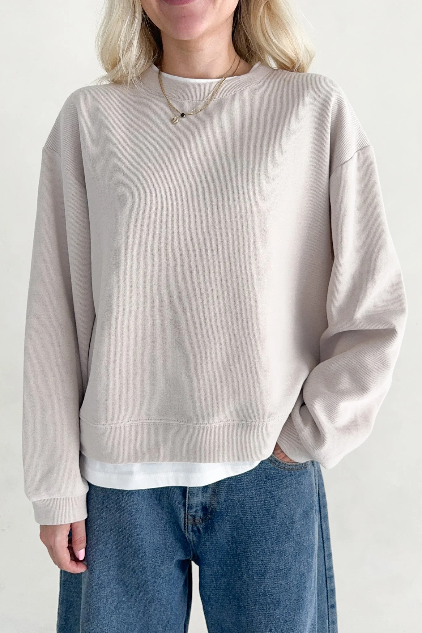 Sophie Crew Twofer Pullover in Clay - Image 2