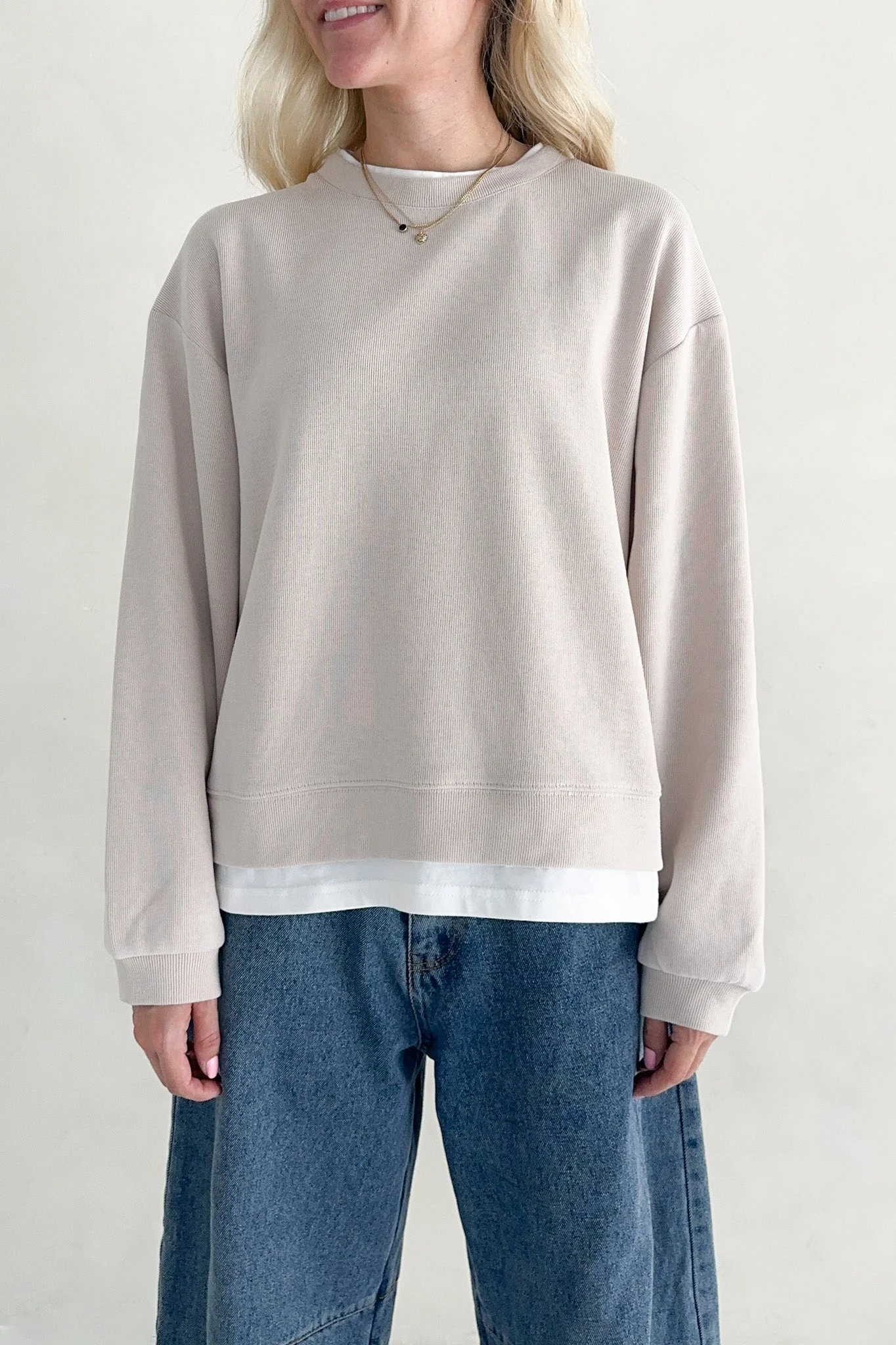 Sophie Crew Twofer Pullover in Clay - Image 3
