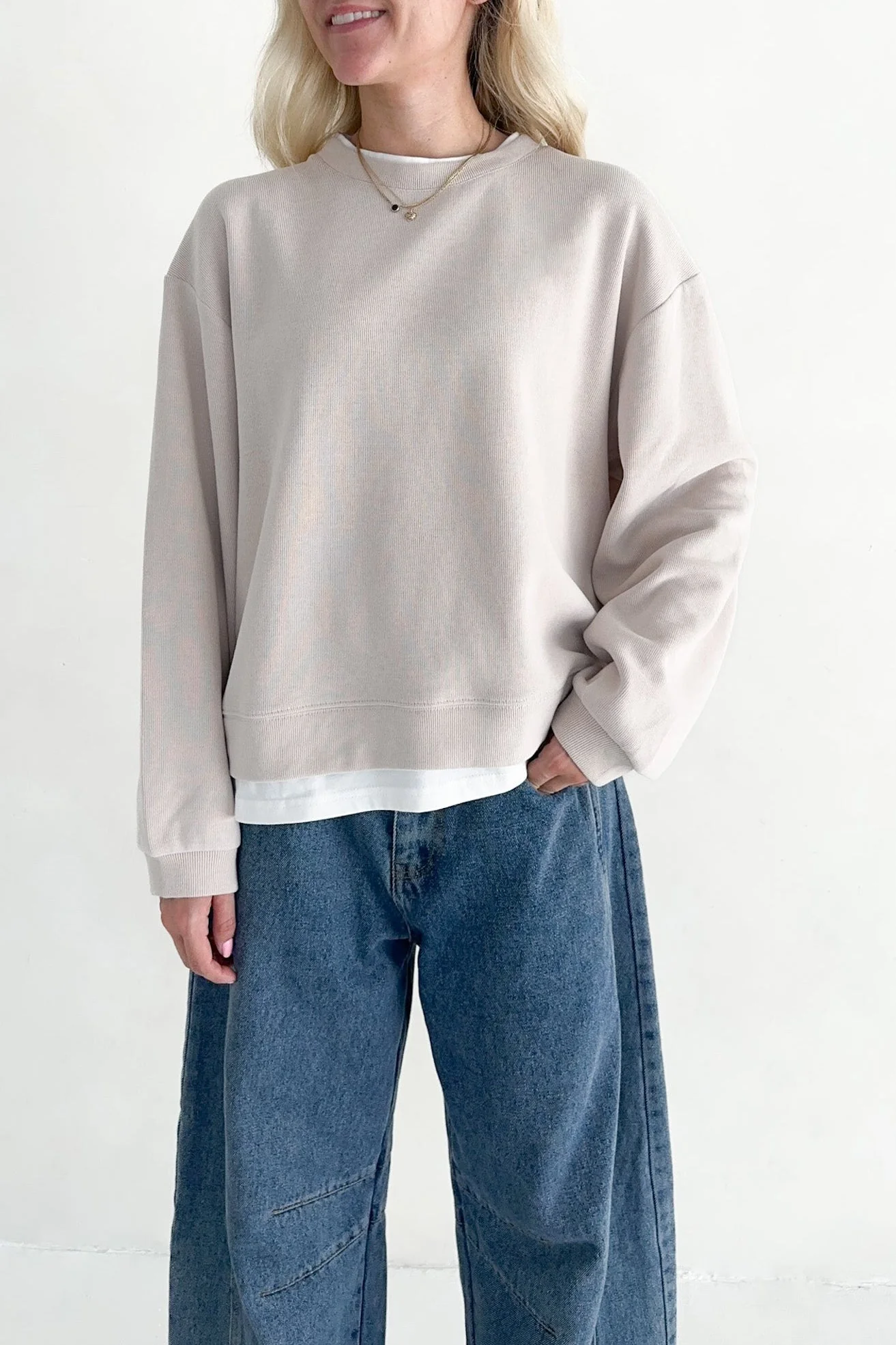 Sophie Crew Twofer Pullover in Clay - Image 5