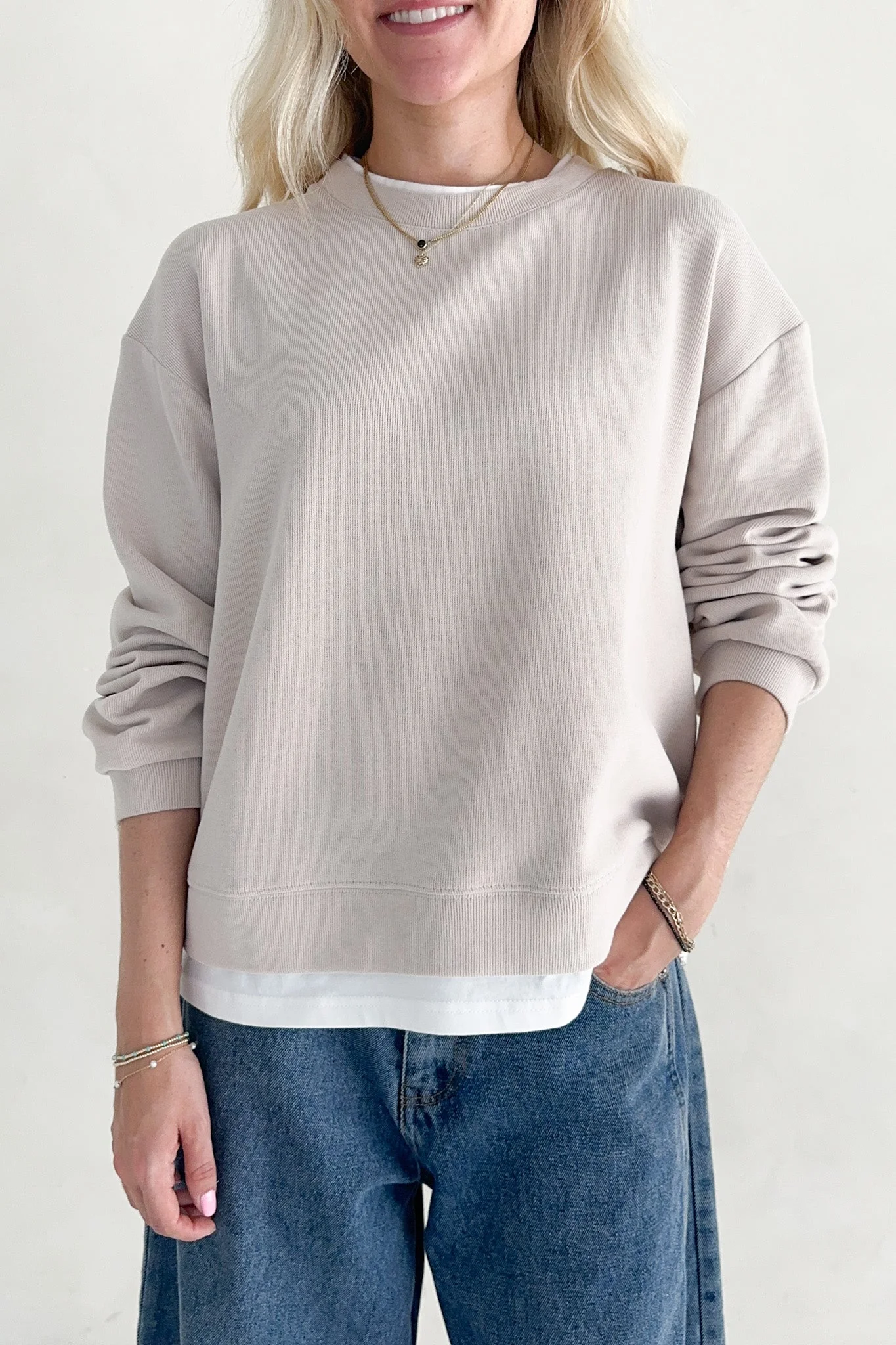 Sophie Crew Twofer Pullover in Clay - Image 6