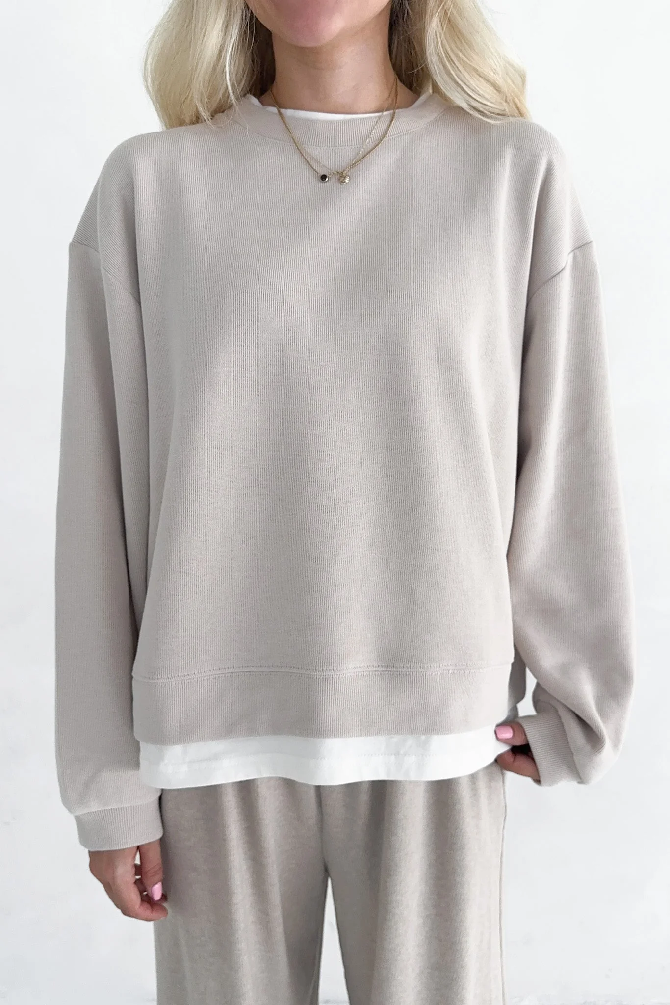 Sophie Crew Twofer Pullover in Clay - Image 7