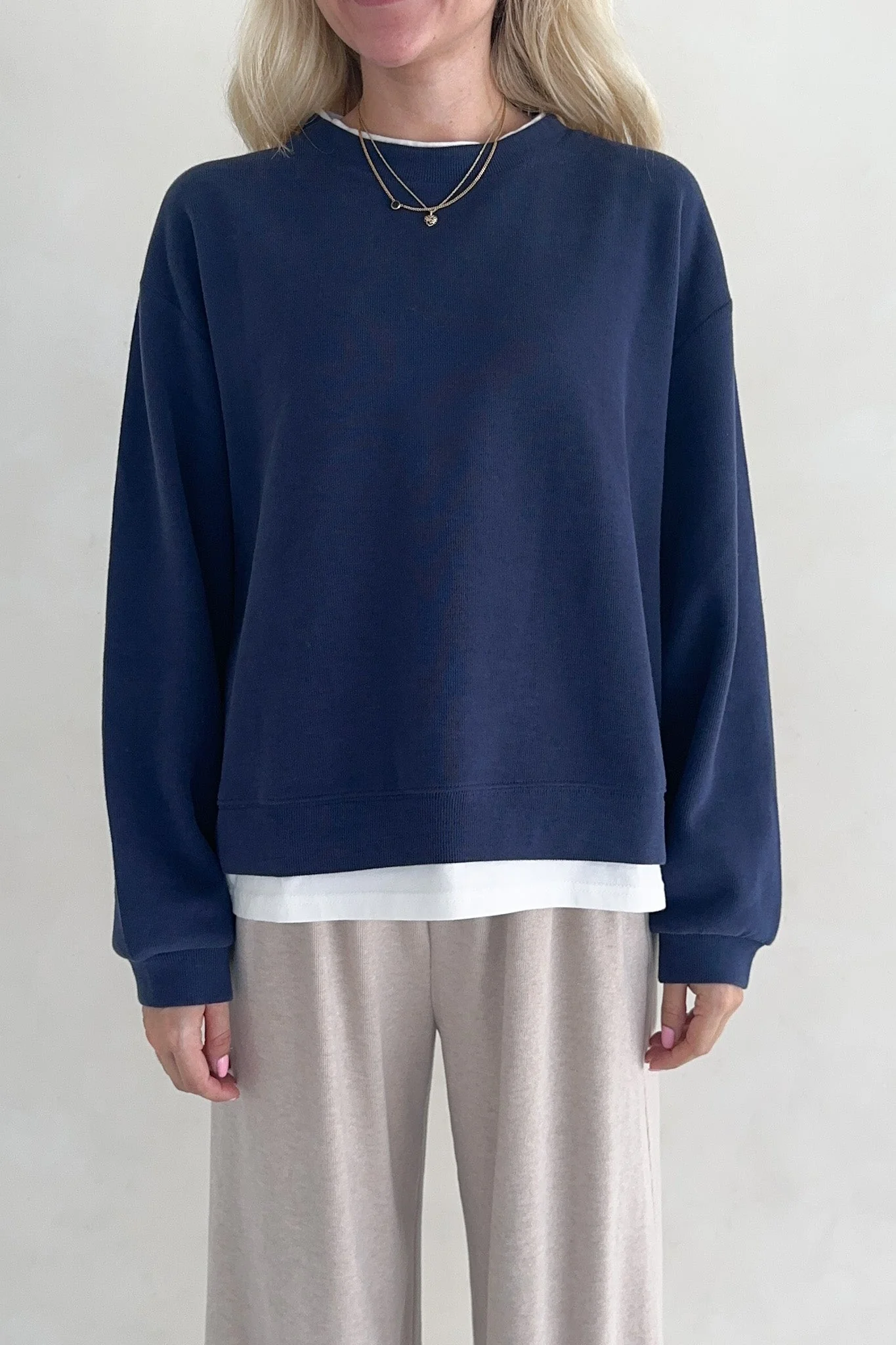Sophie Crew Twofer Pullover in Navy