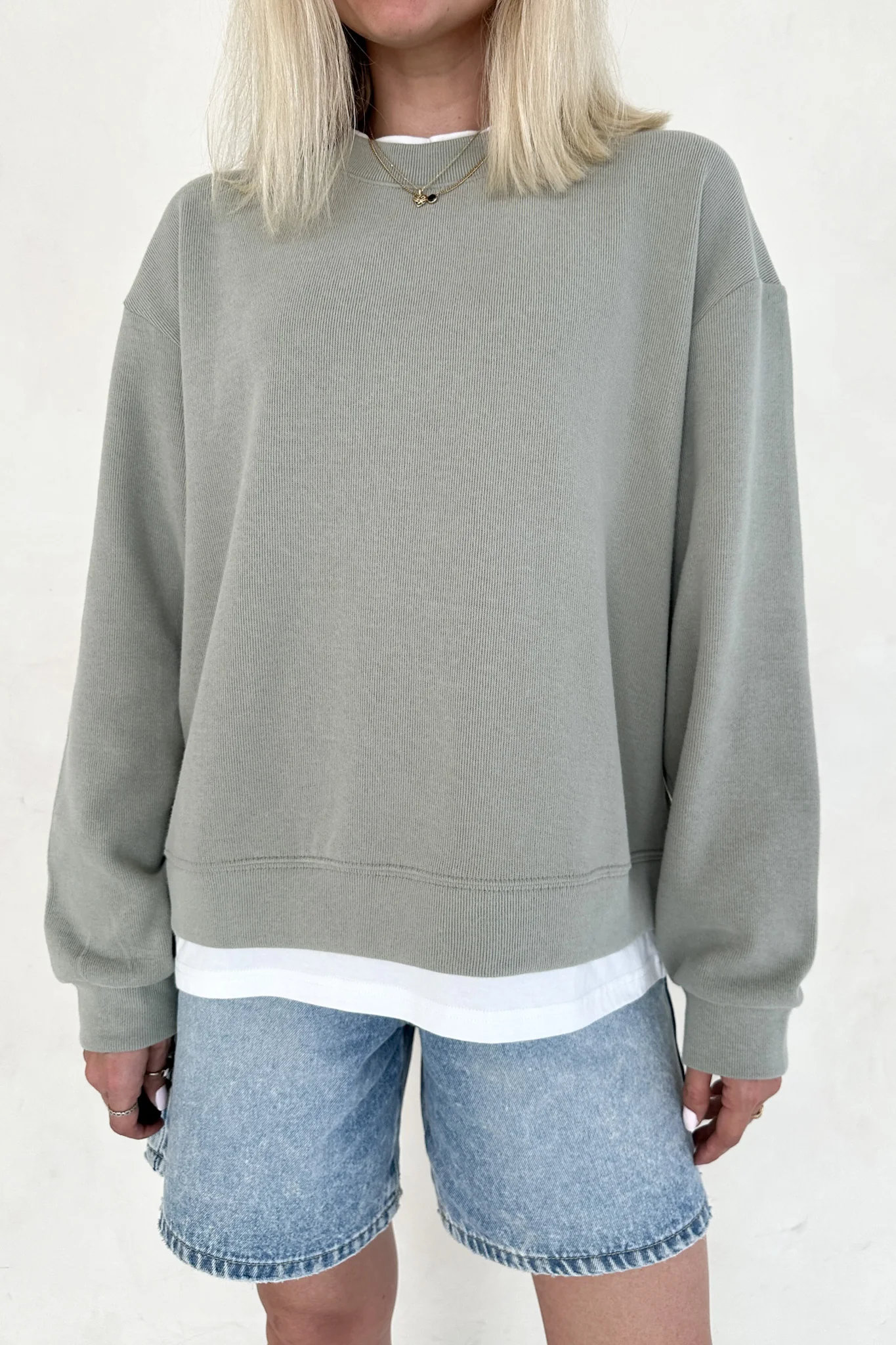 Sophie Crew Twofer Pullover in Sage