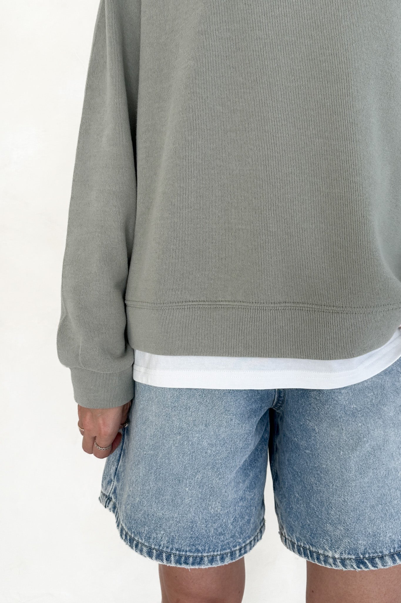 Sophie Crew Twofer Pullover in Sage - Image 2