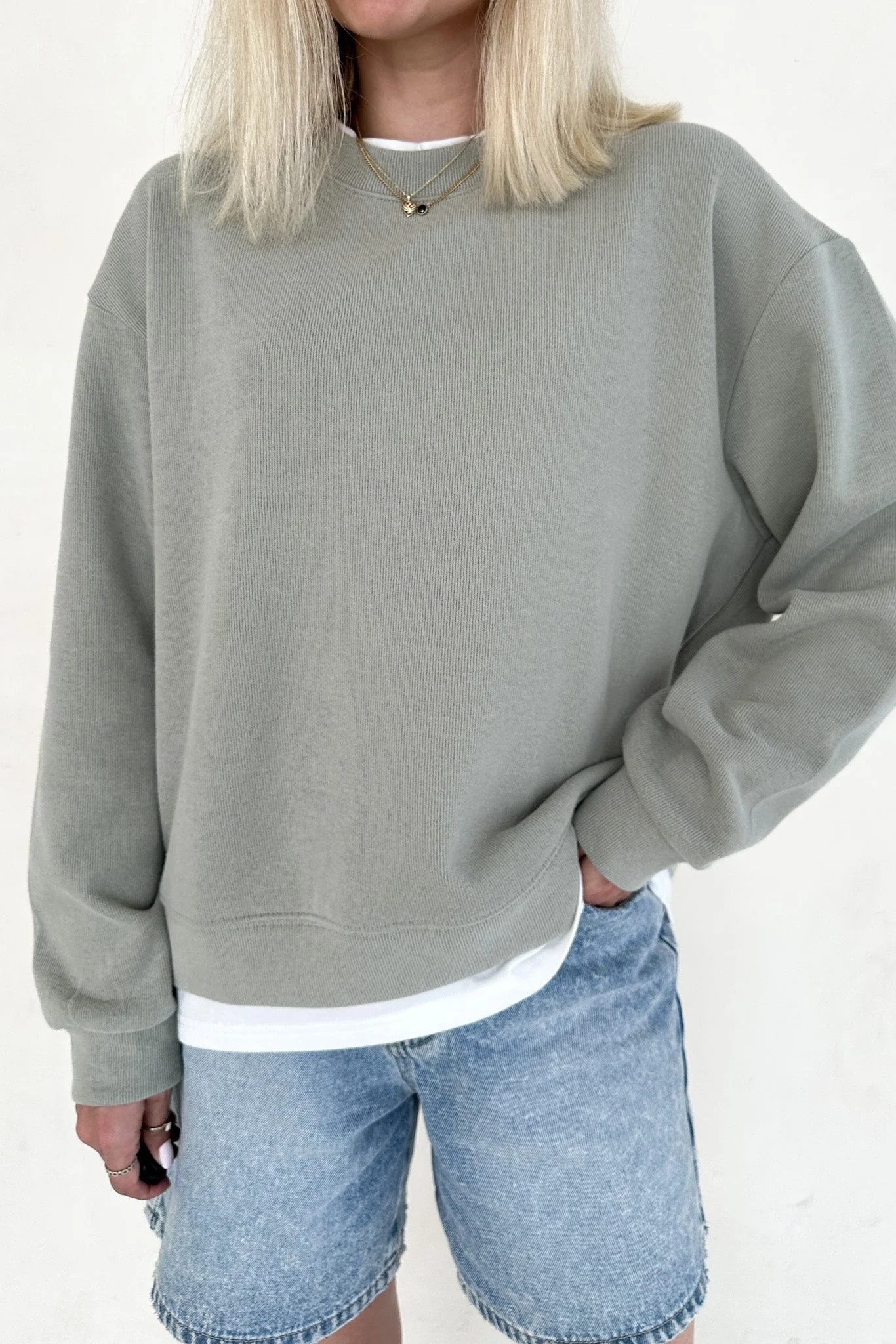 Sophie Crew Twofer Pullover in Sage - Image 3