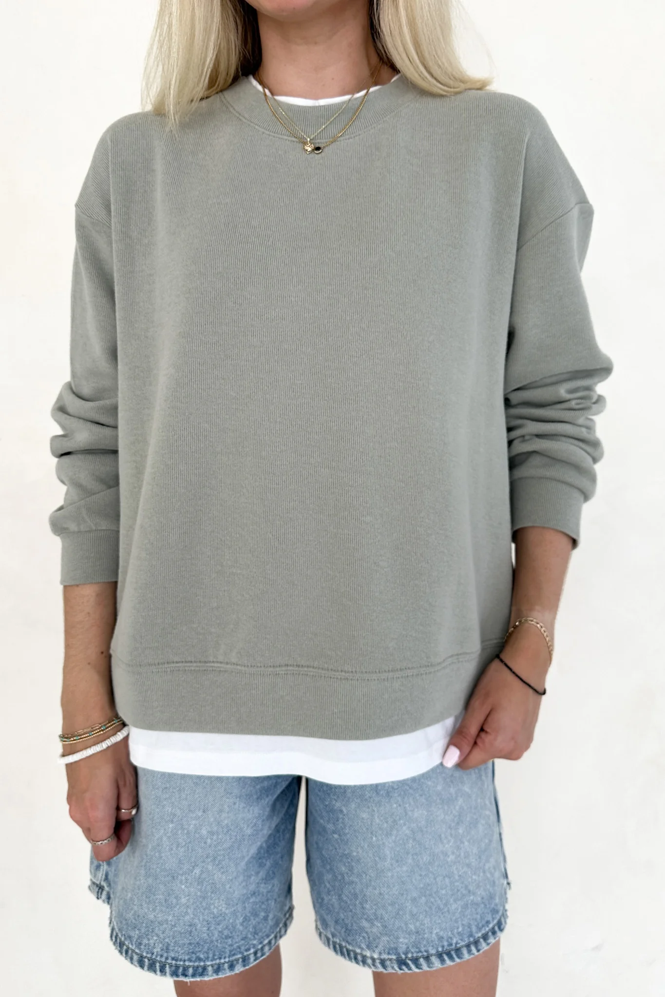 Sophie Crew Twofer Pullover in Sage - Image 4