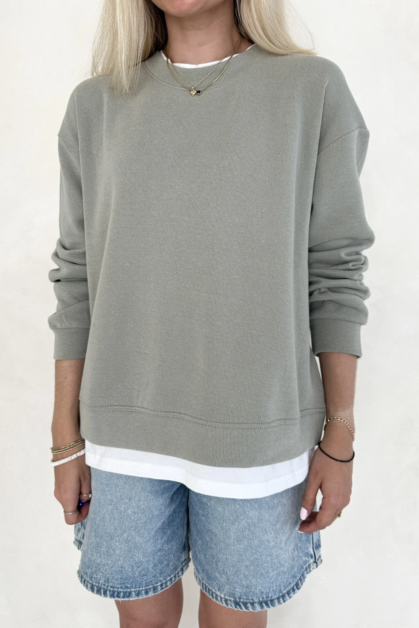 Sophie Crew Twofer Pullover in Sage - Image 8