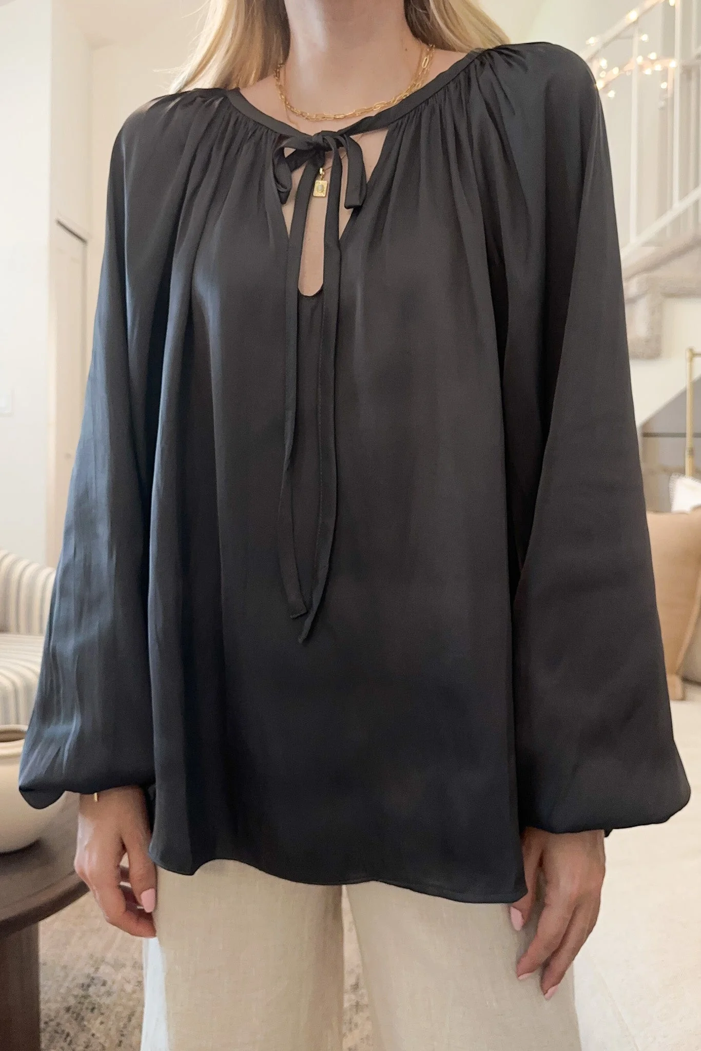 St. Maritz Satin Blouse in Charcoal