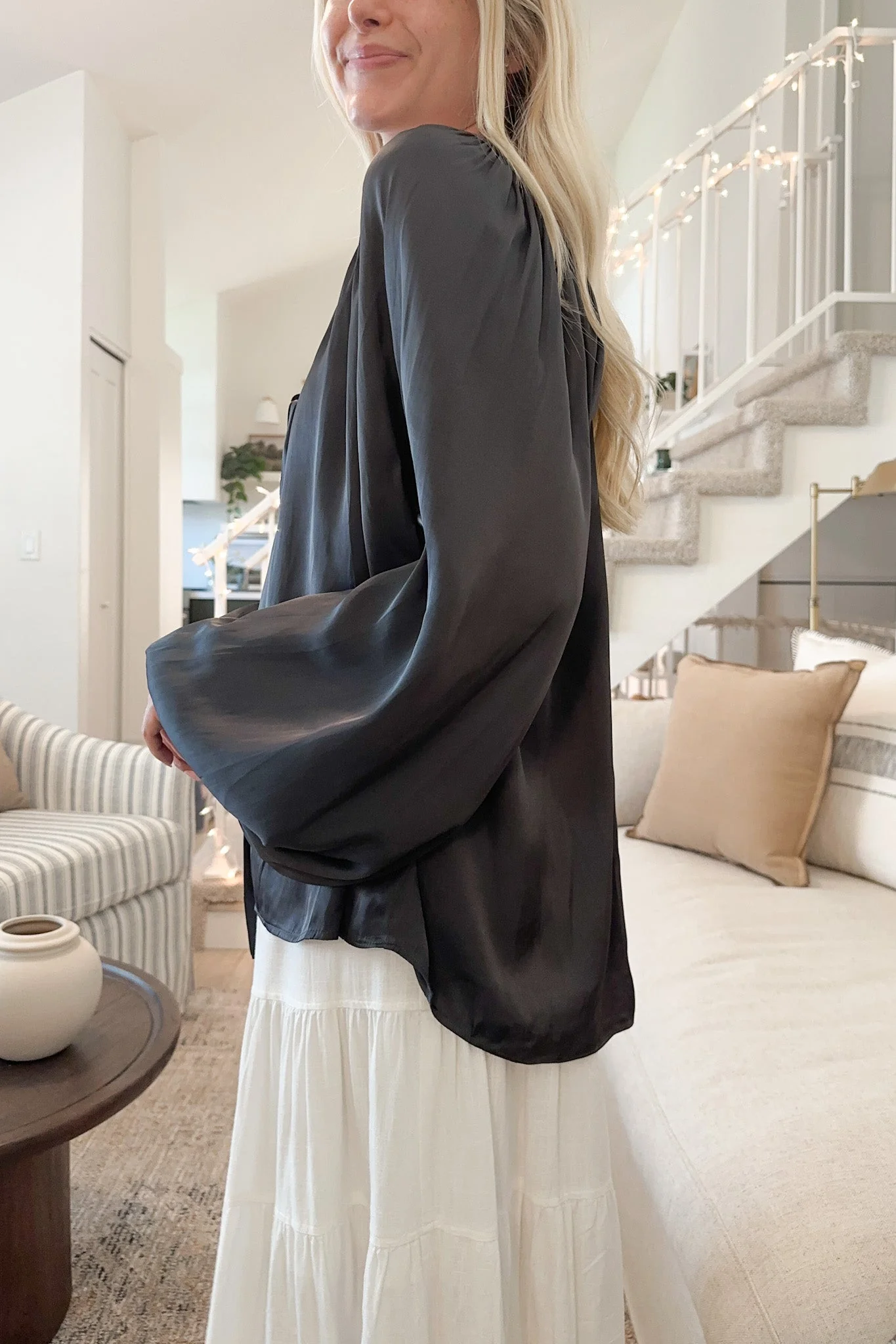 St. Maritz Satin Blouse in Charcoal - Image 5