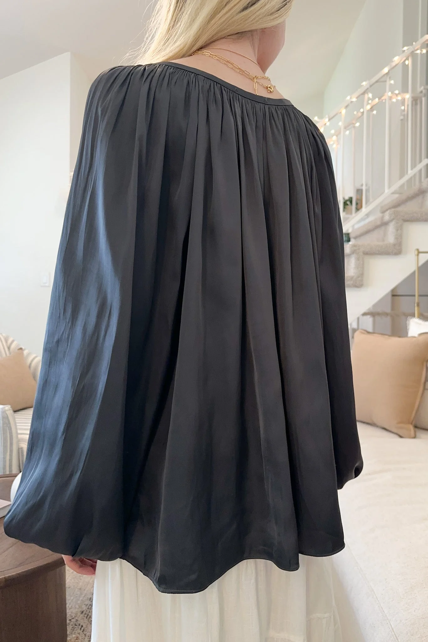 St. Maritz Satin Blouse in Charcoal - Image 6