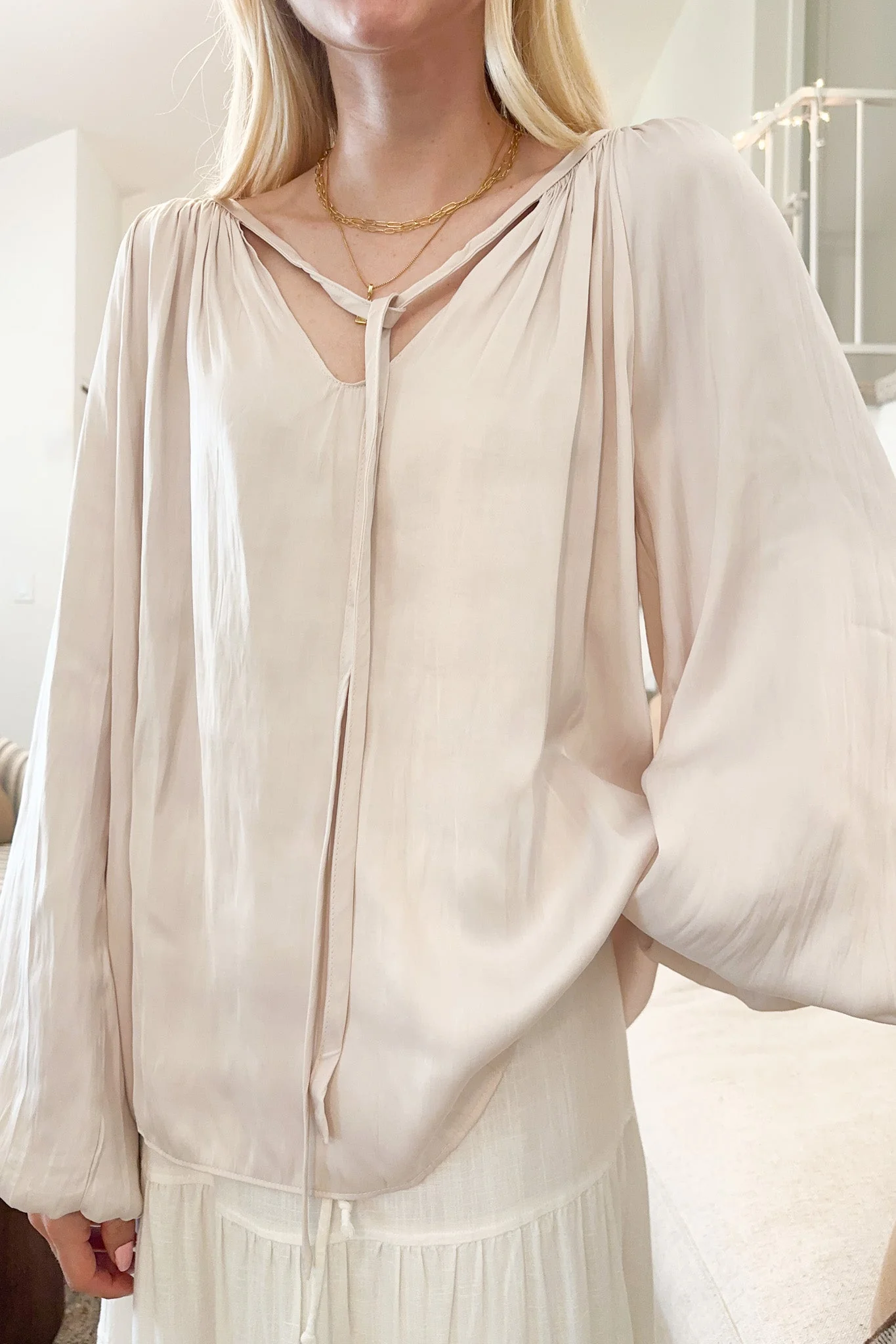 St. Maritz Satin Blouse in Pearl - Image 3