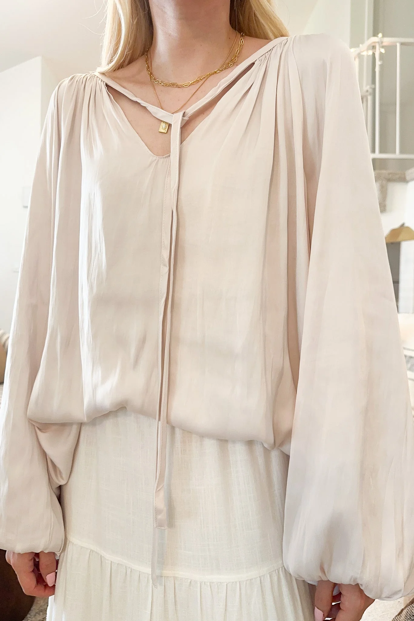 St. Maritz Satin Blouse in Pearl - Image 5