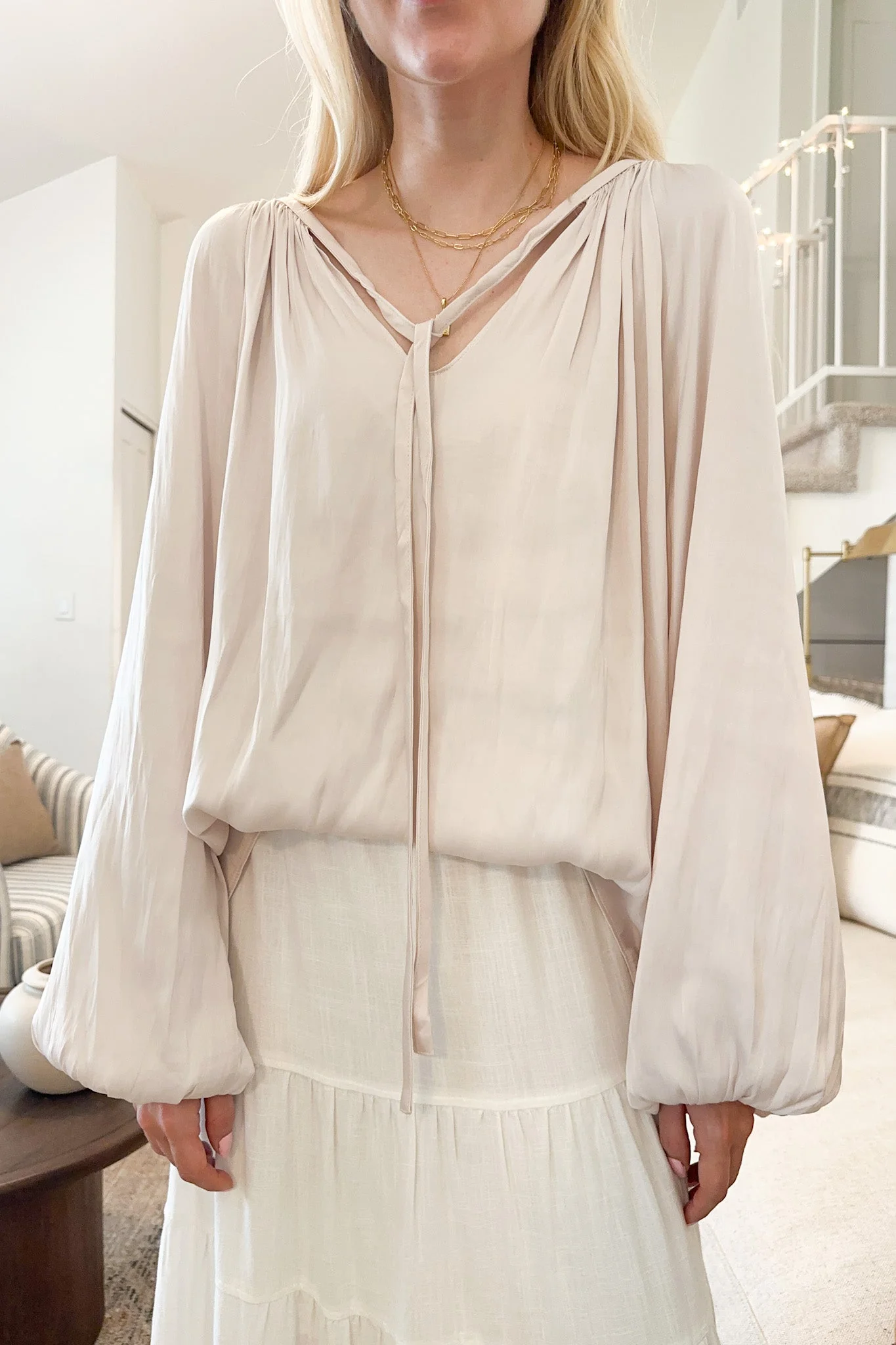 St. Maritz Satin Blouse in Pearl - Image 6