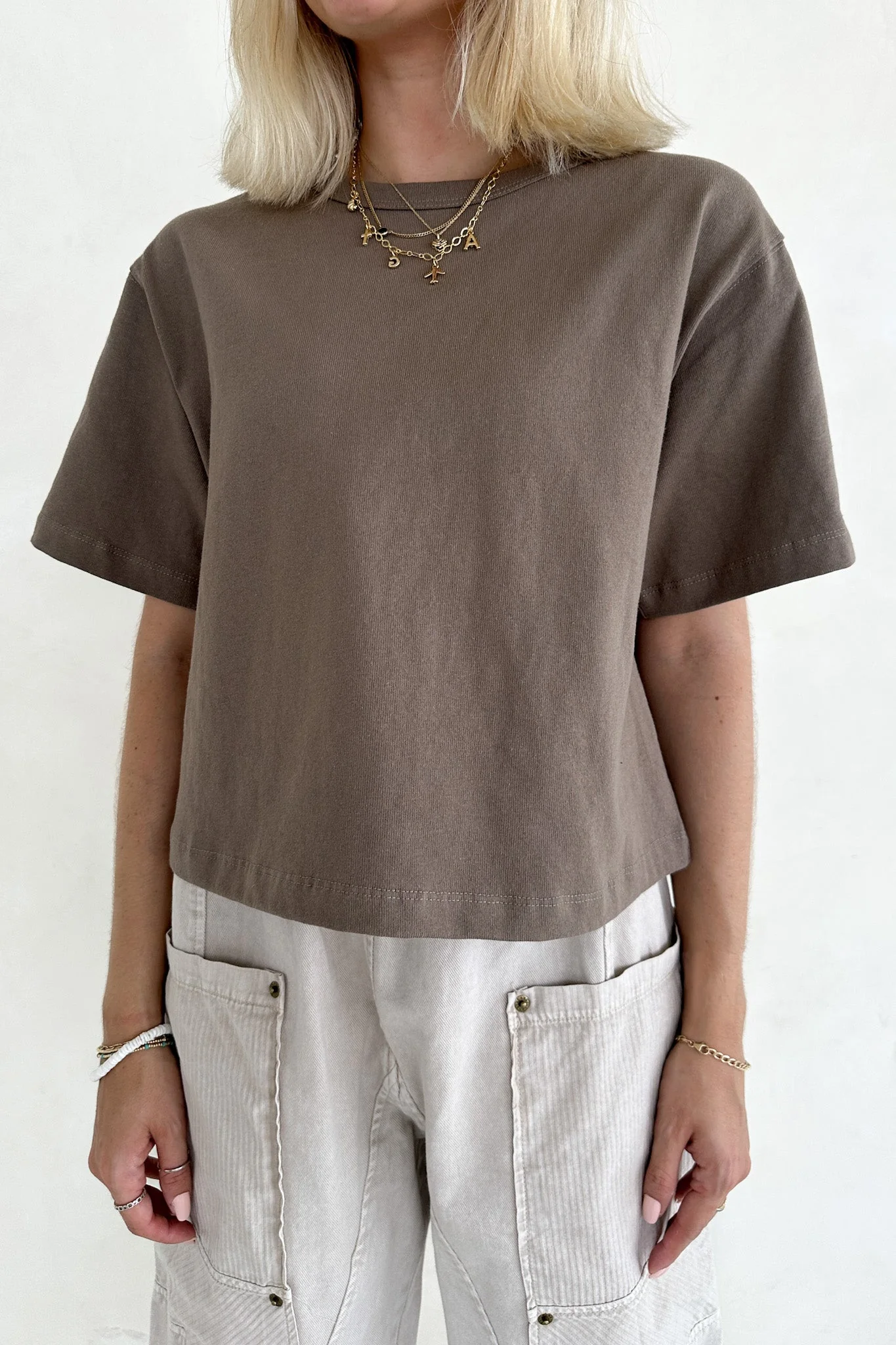 Stella Linen Short Sleeve Knit Top in Mocha - Image 3