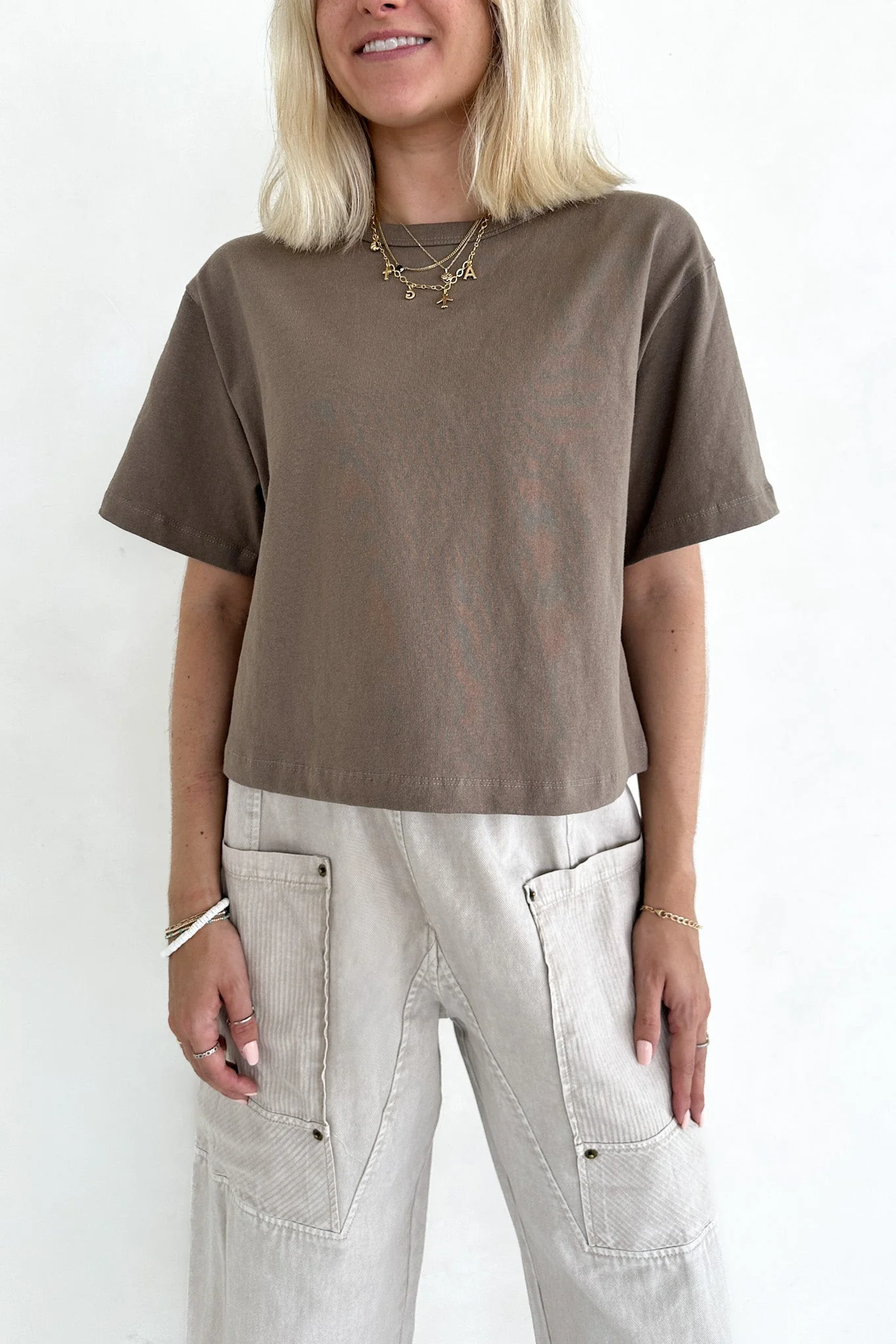 Stella Linen Short Sleeve Knit Top in Mocha - Image 4