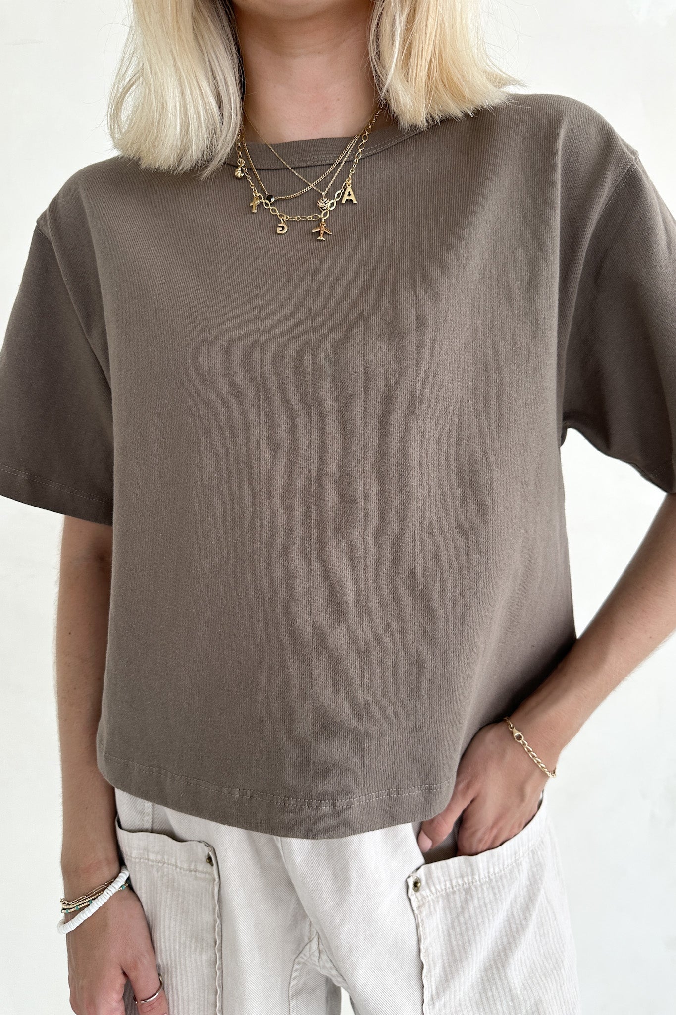 Stella Linen Short Sleeve Knit Top in Mocha - Image 5