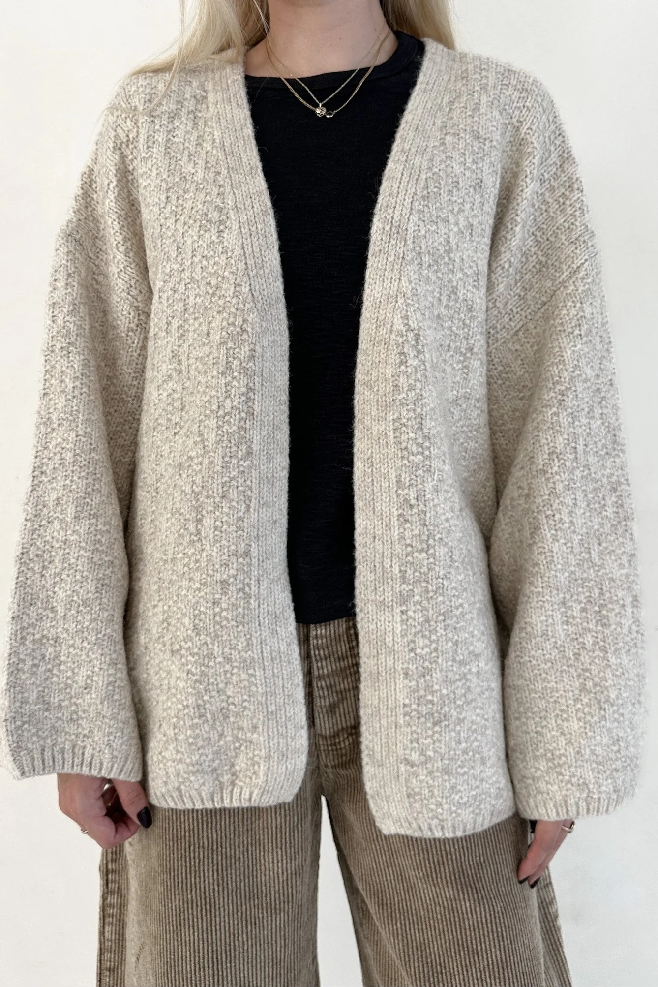 Stowe Open Front Knit Cardigan in Oatmeal