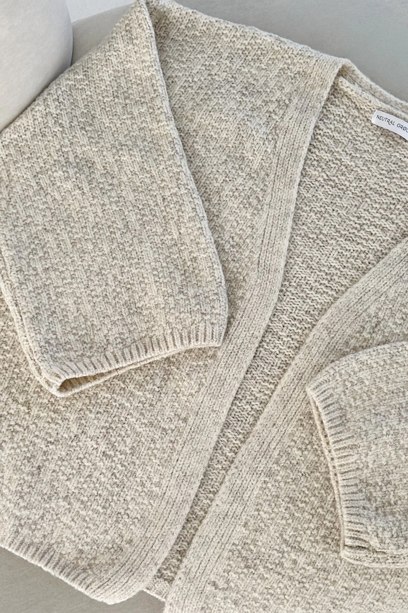 Stowe Open Front Knit Cardigan in Oatmeal - Image 4