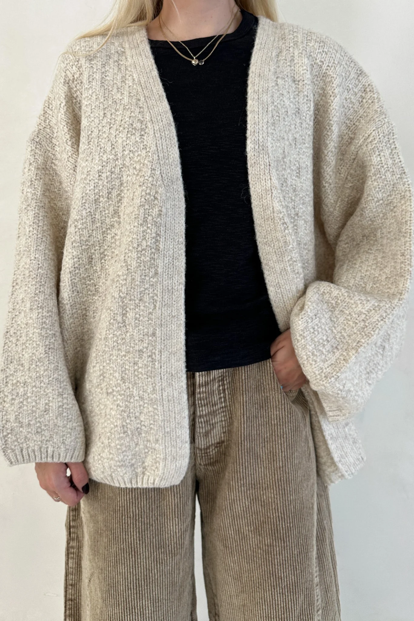 Stowe Open Front Knit Cardigan in Oatmeal - Image 5