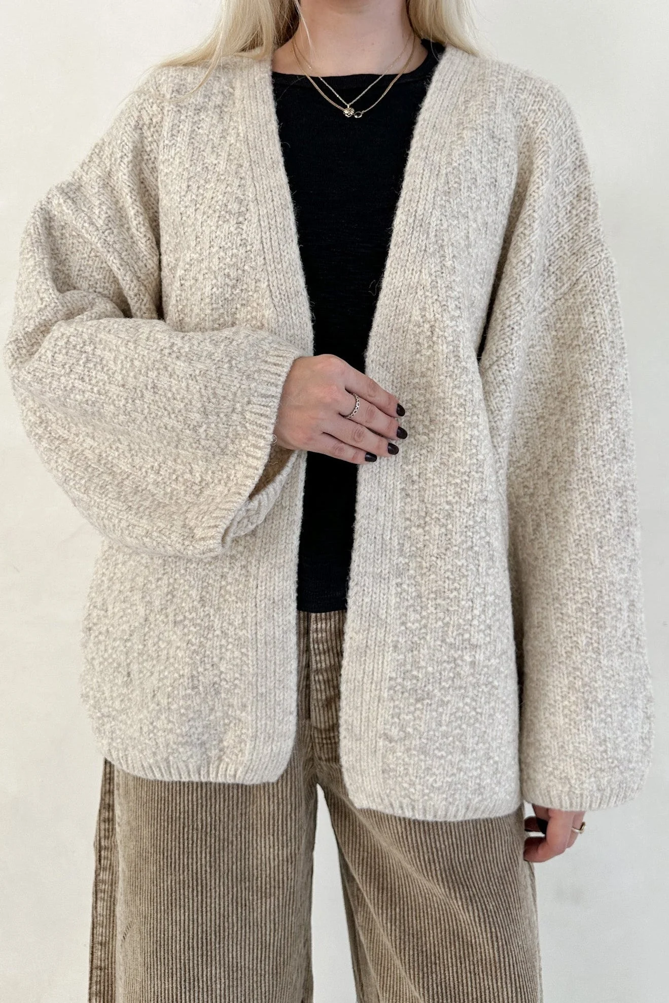 Stowe Open Front Knit Cardigan in Oatmeal - Image 6