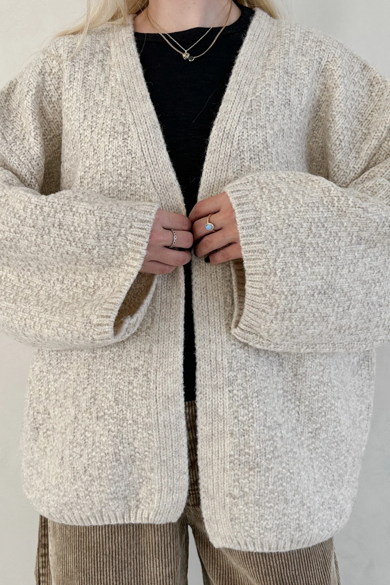 Stowe Open Front Knit Cardigan in Oatmeal - Image 7