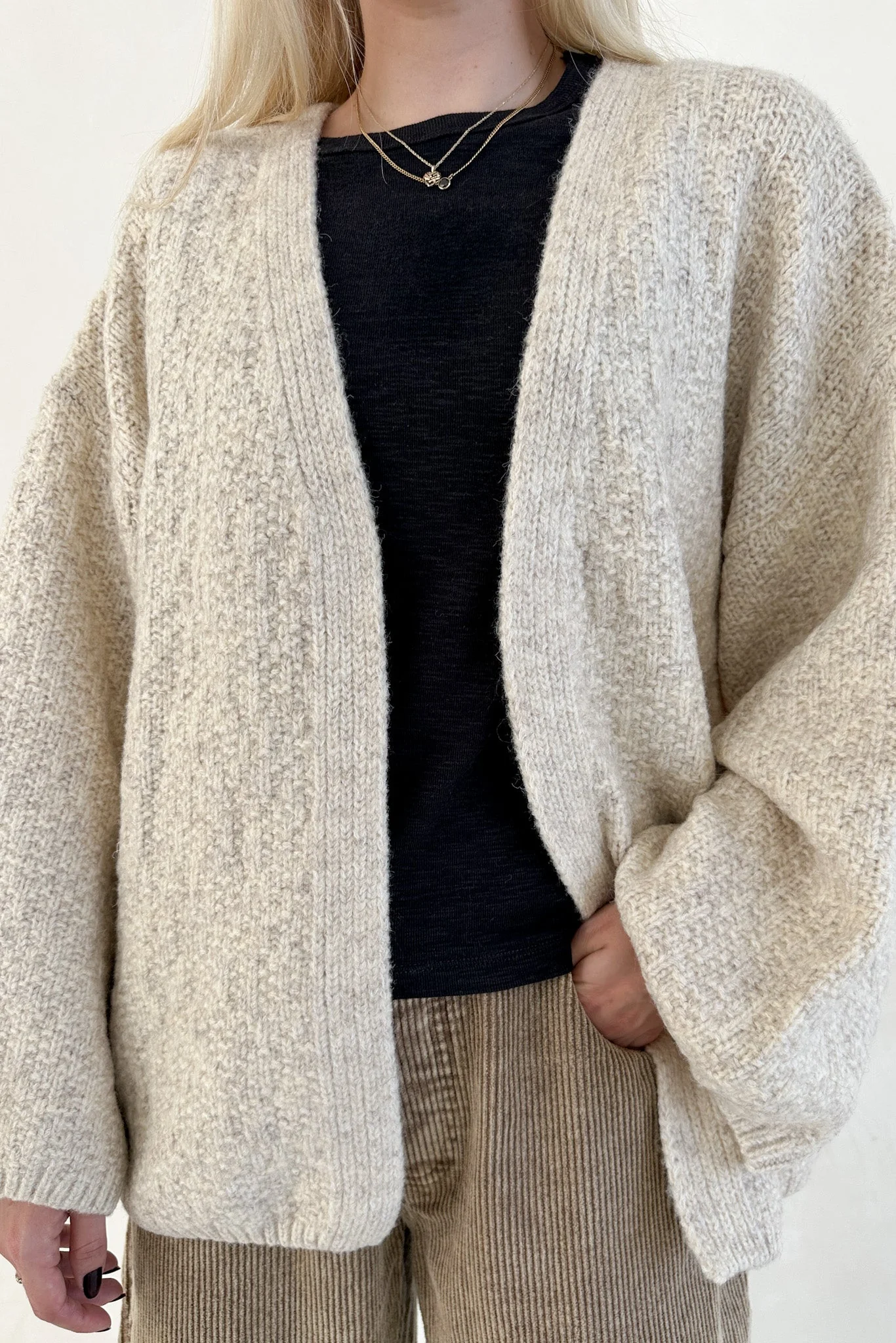 Stowe Open Front Knit Cardigan in Oatmeal - Image 8