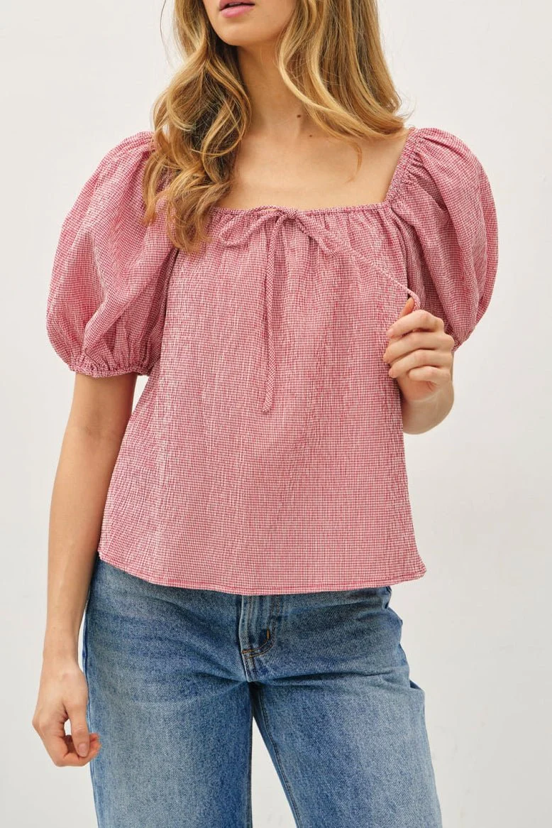 Strawberry Fields Puff Sleeve Gingham Top