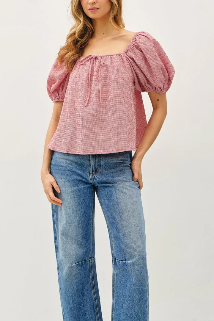 Strawberry Fields Puff Sleeve Gingham Top - Image 2