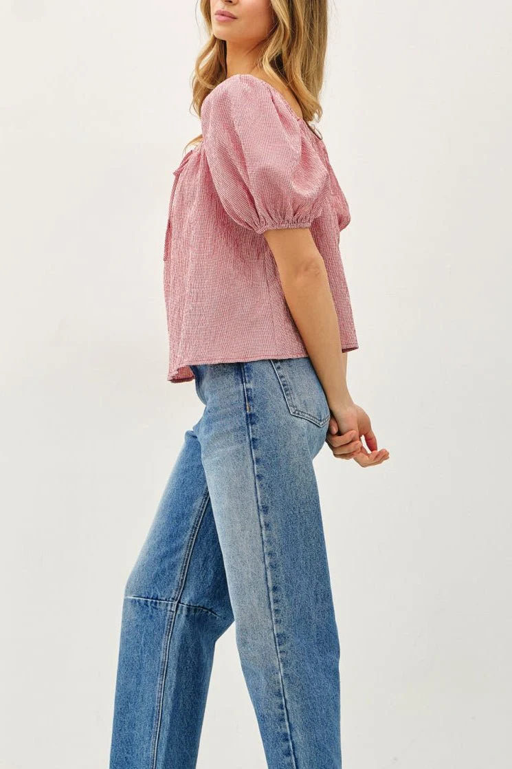 Strawberry Fields Puff Sleeve Gingham Top - Image 4