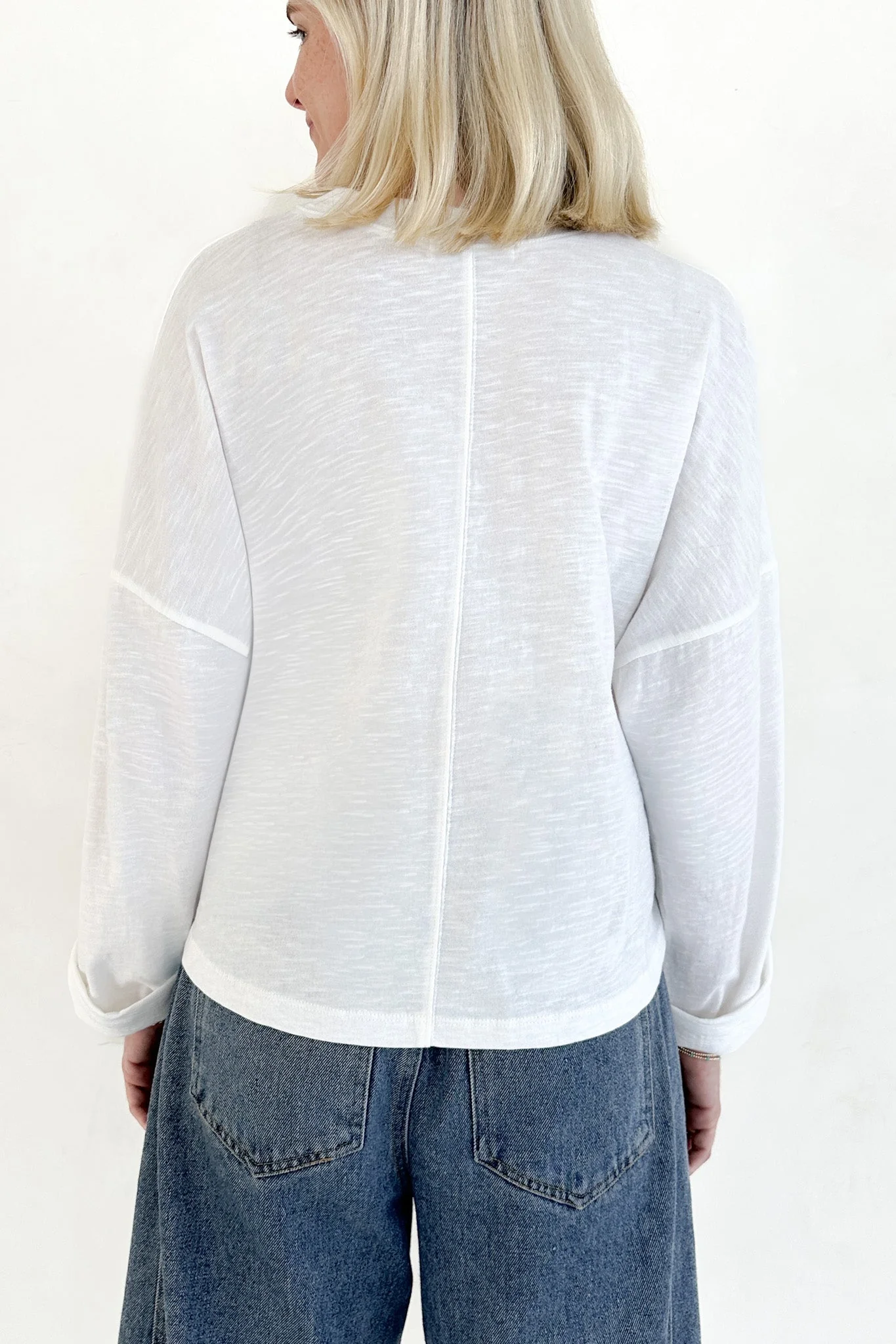 Studio Cropped Lightweight Long Sleeve Top in White - Image 6