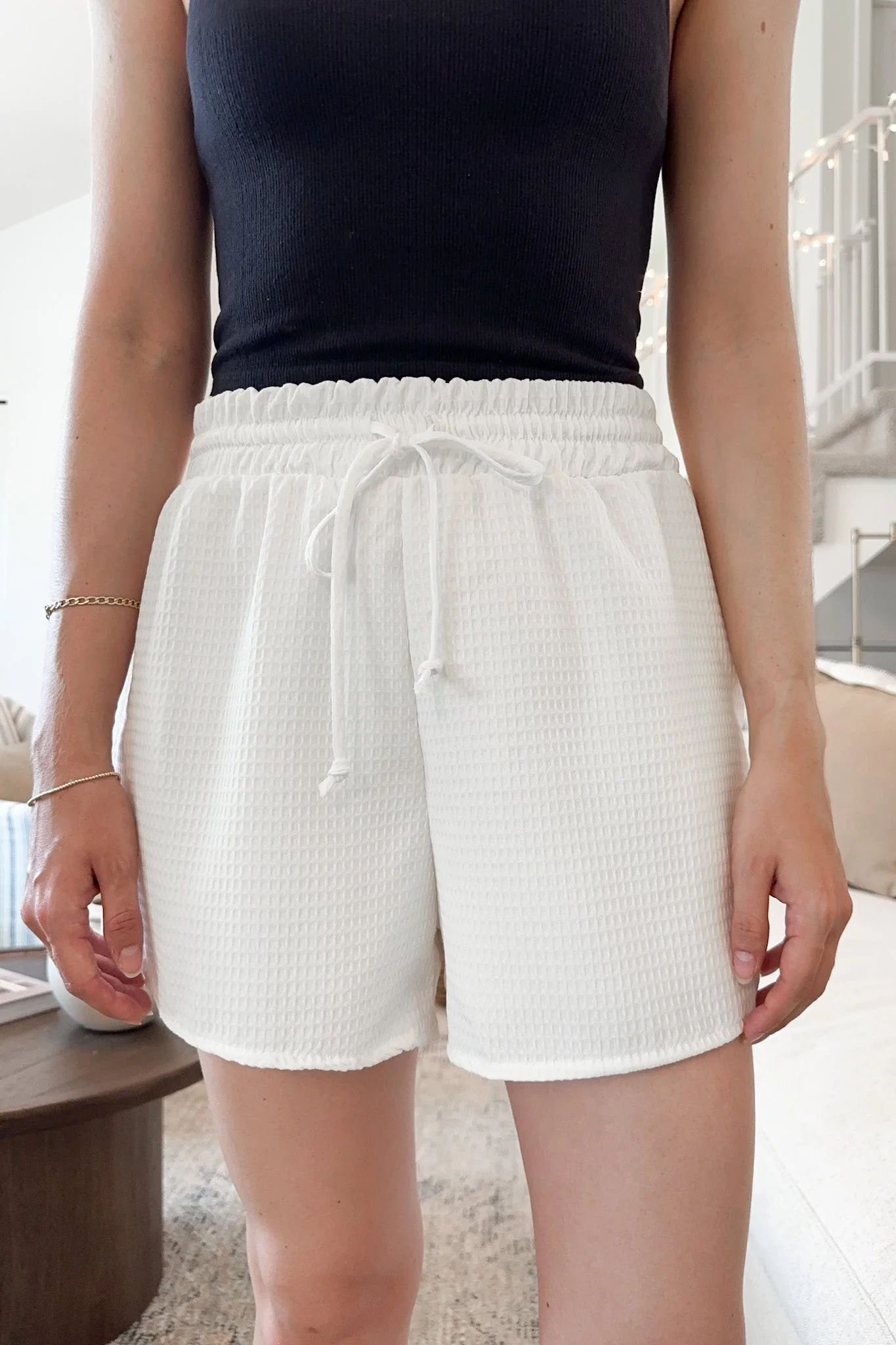 Summertime Waffle Shorts in White - Image 3