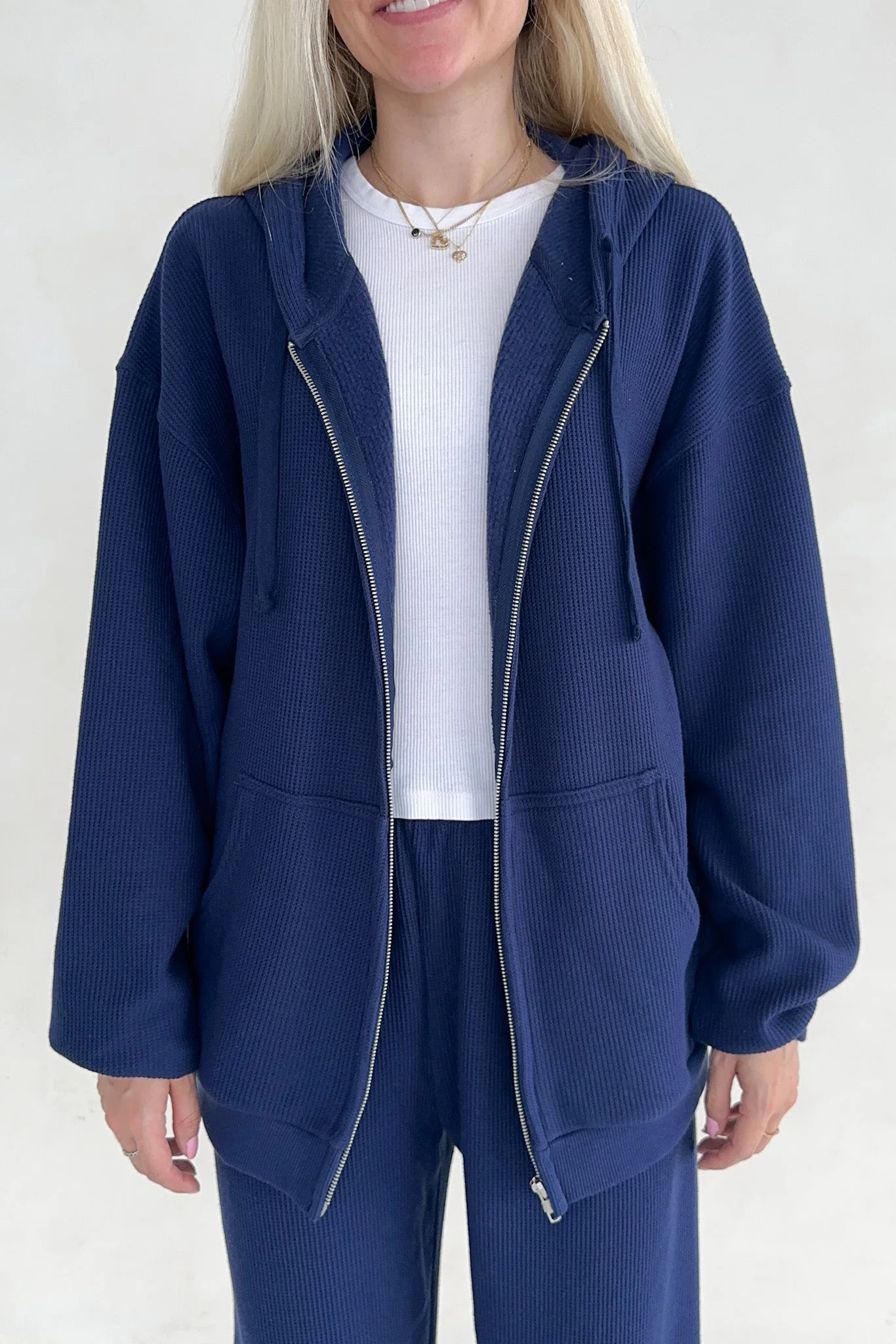 Sundays Waffle Knit Hoodie in Blueberry Latte