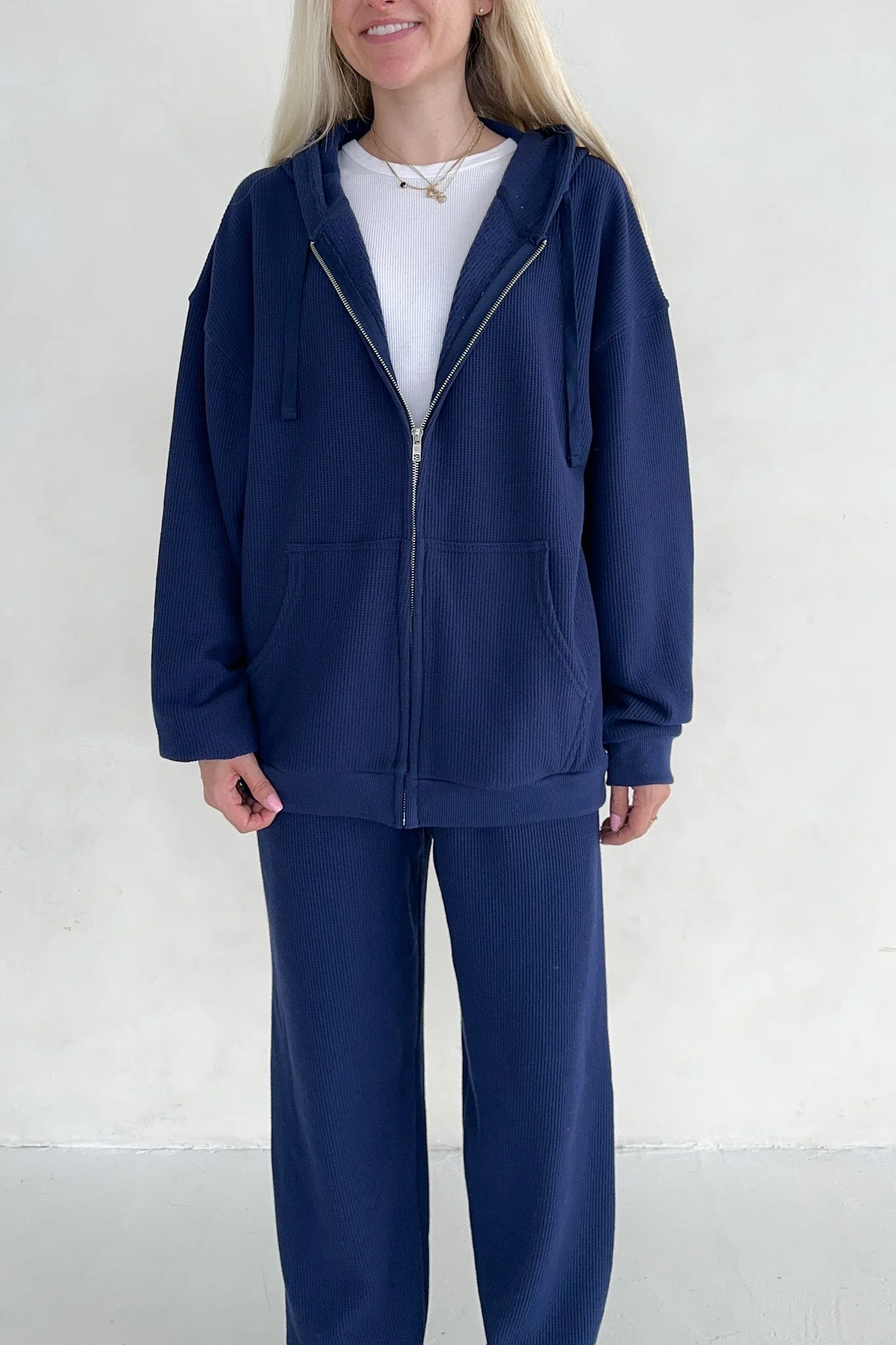 Sundays Waffle Knit Hoodie in Blueberry Latte - Image 2