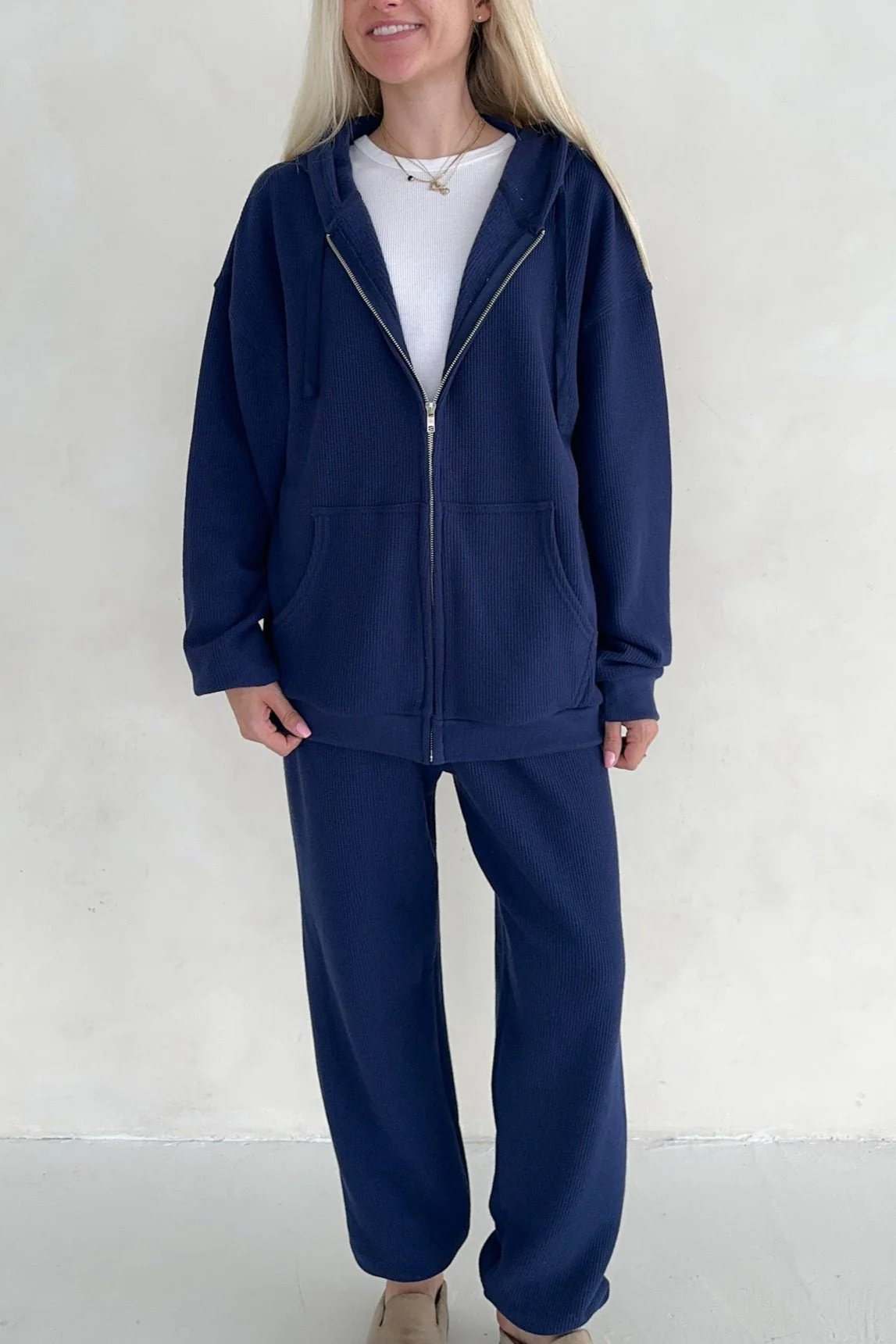 Sundays Waffle Knit Hoodie in Blueberry Latte - Image 4