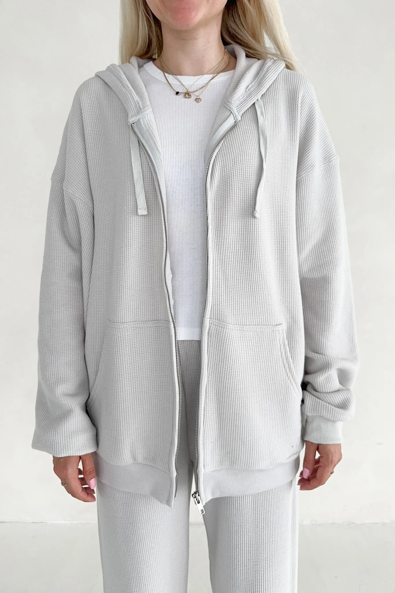Sundays Waffle Knit Hoodie in Dove Grey - Image 3
